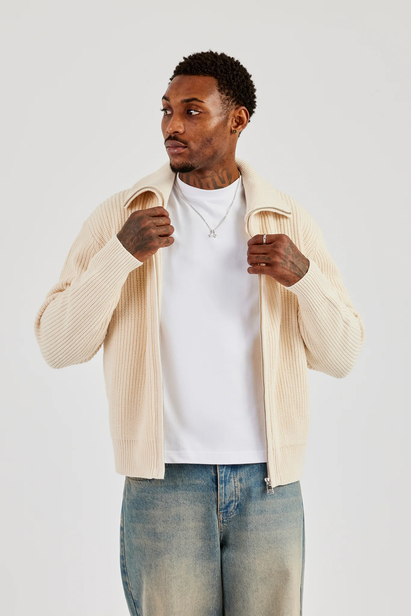 Knitted Funnel Neck Jumper - Off White - Image 2