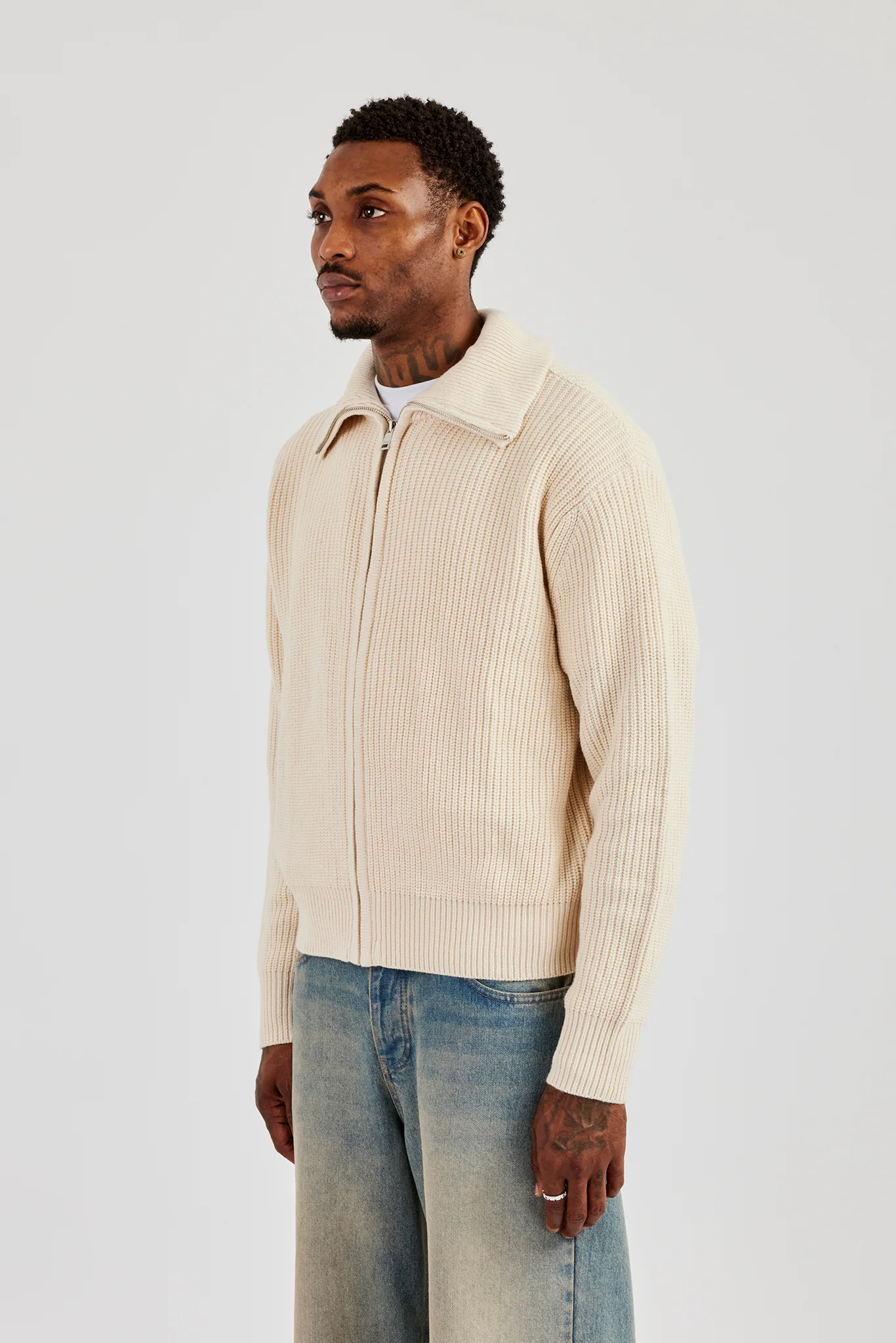 Knitted Funnel Neck Jumper - Off White - Image 3