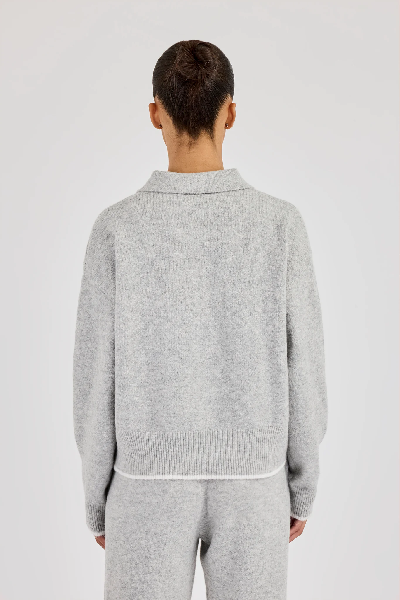 Knitted Long Sleeve Polo With Contrast Tipping - Grey - Image 4