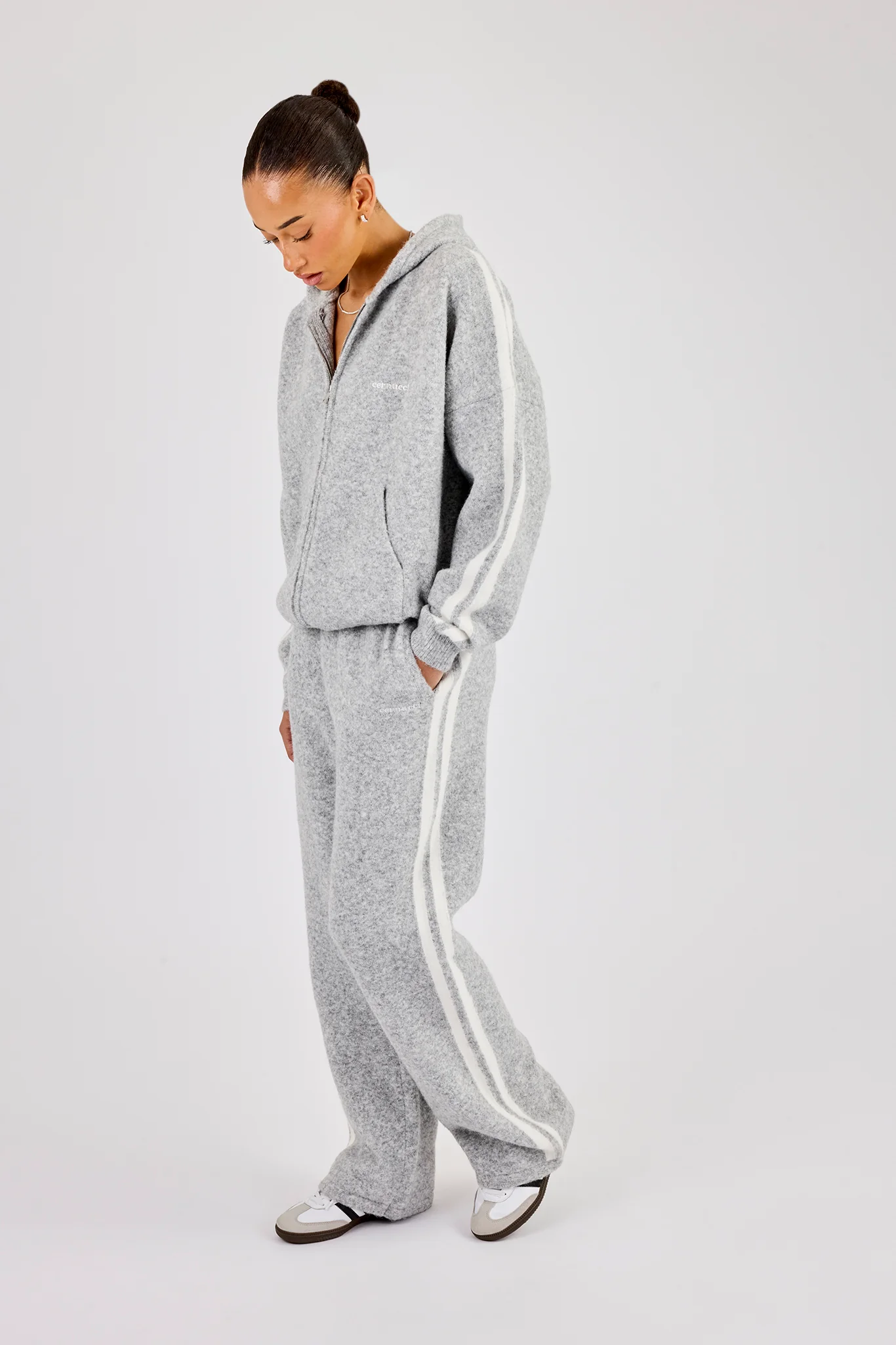 Knitted Stripe Wide Leg Jogger - Grey - Image 2