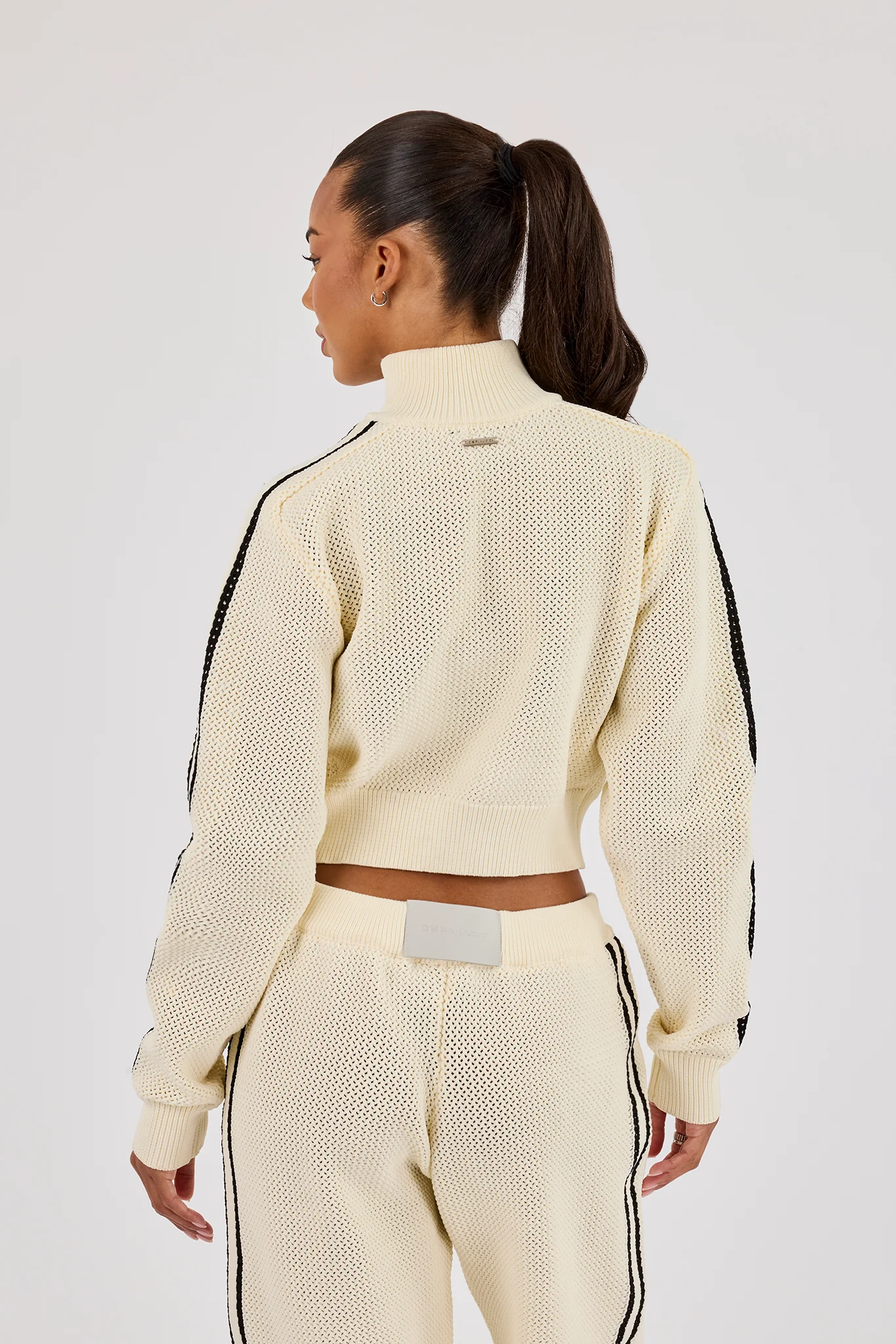 Knitted Taping Funnel Neck Track Jacket - Off White - Image 4