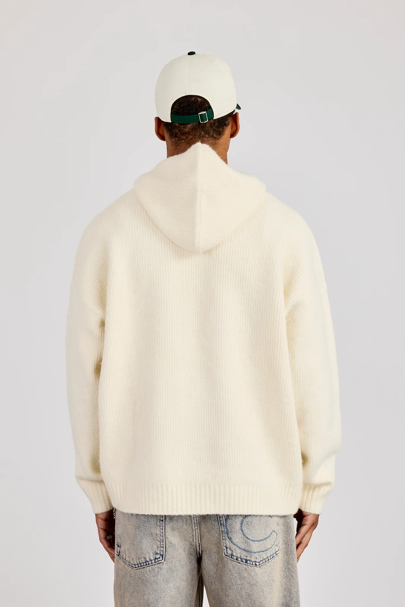 Rib Knitted Hoodie - Off White - Image 4