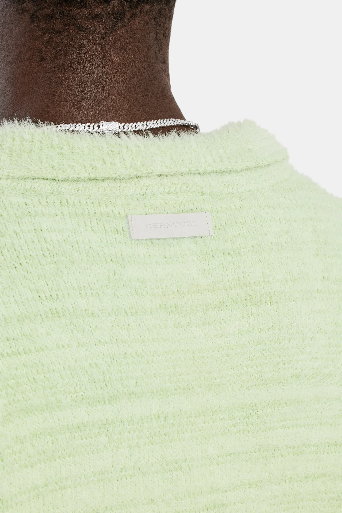 Knitted V Neck Polo - Lime - Image 3