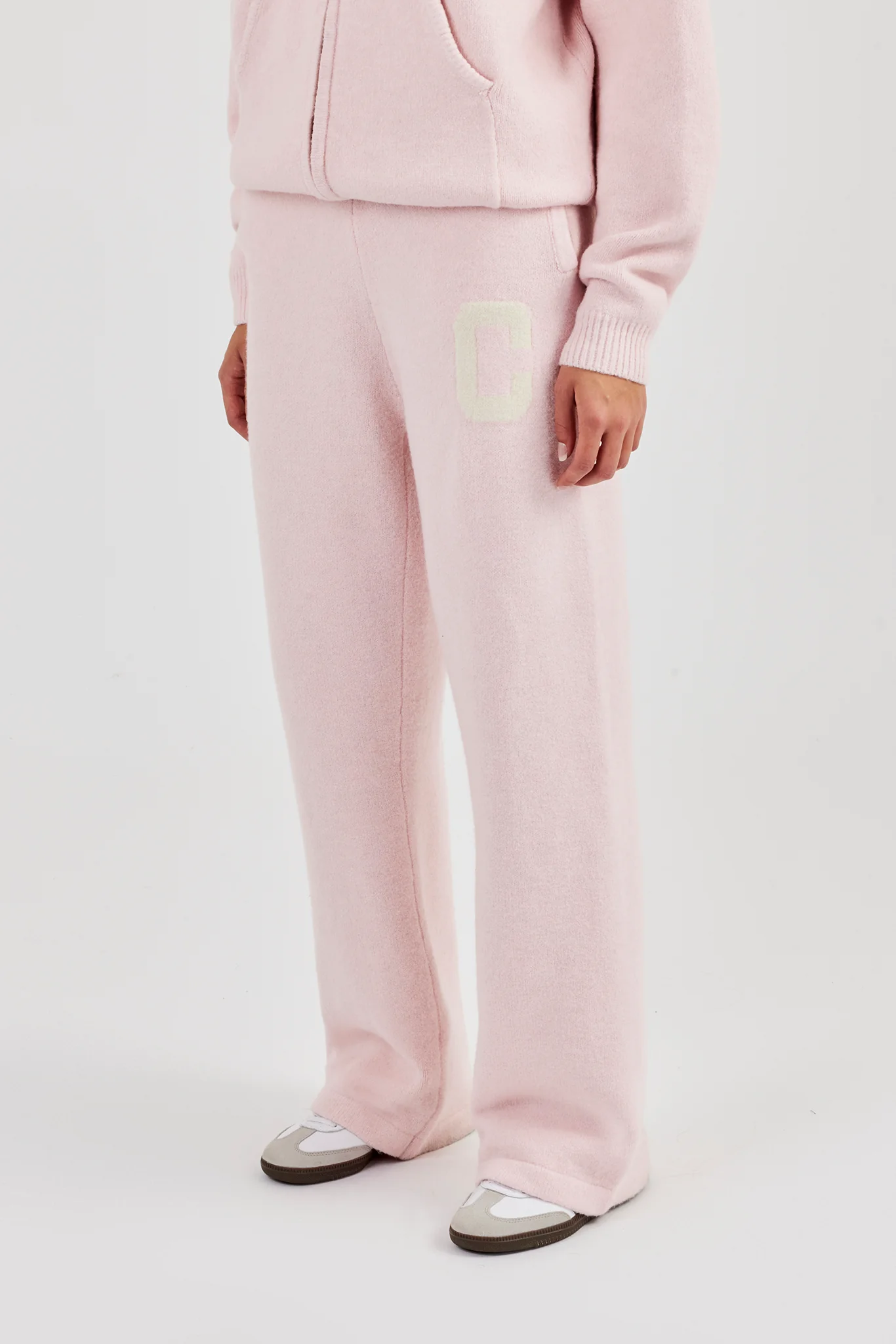 Knitted Wide Leg Jogger - Baby Pink