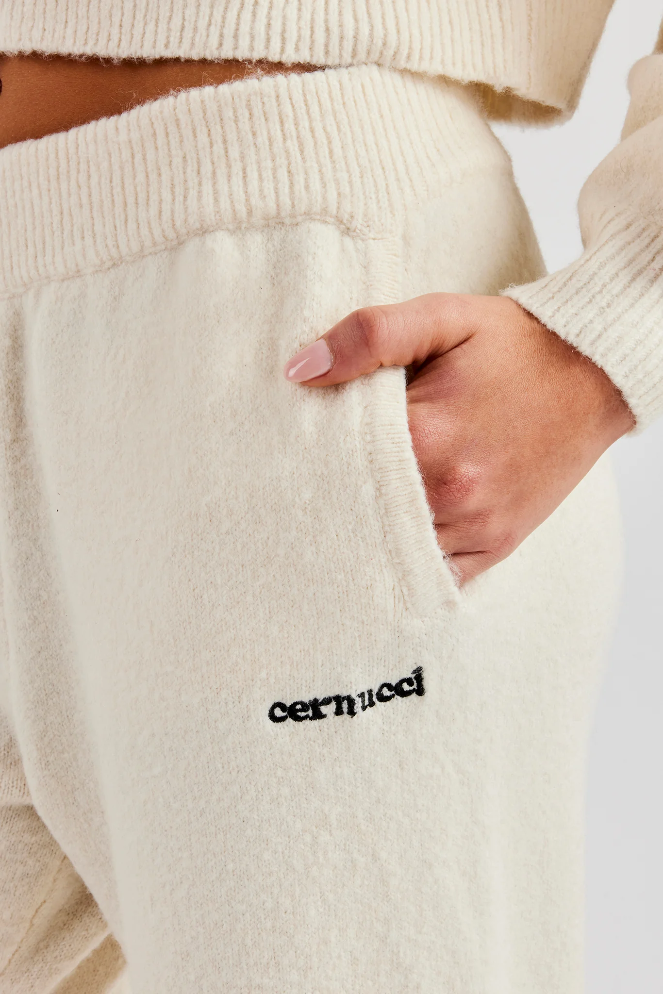 Knitted Wide Leg Jogger - Ecru - Image 3