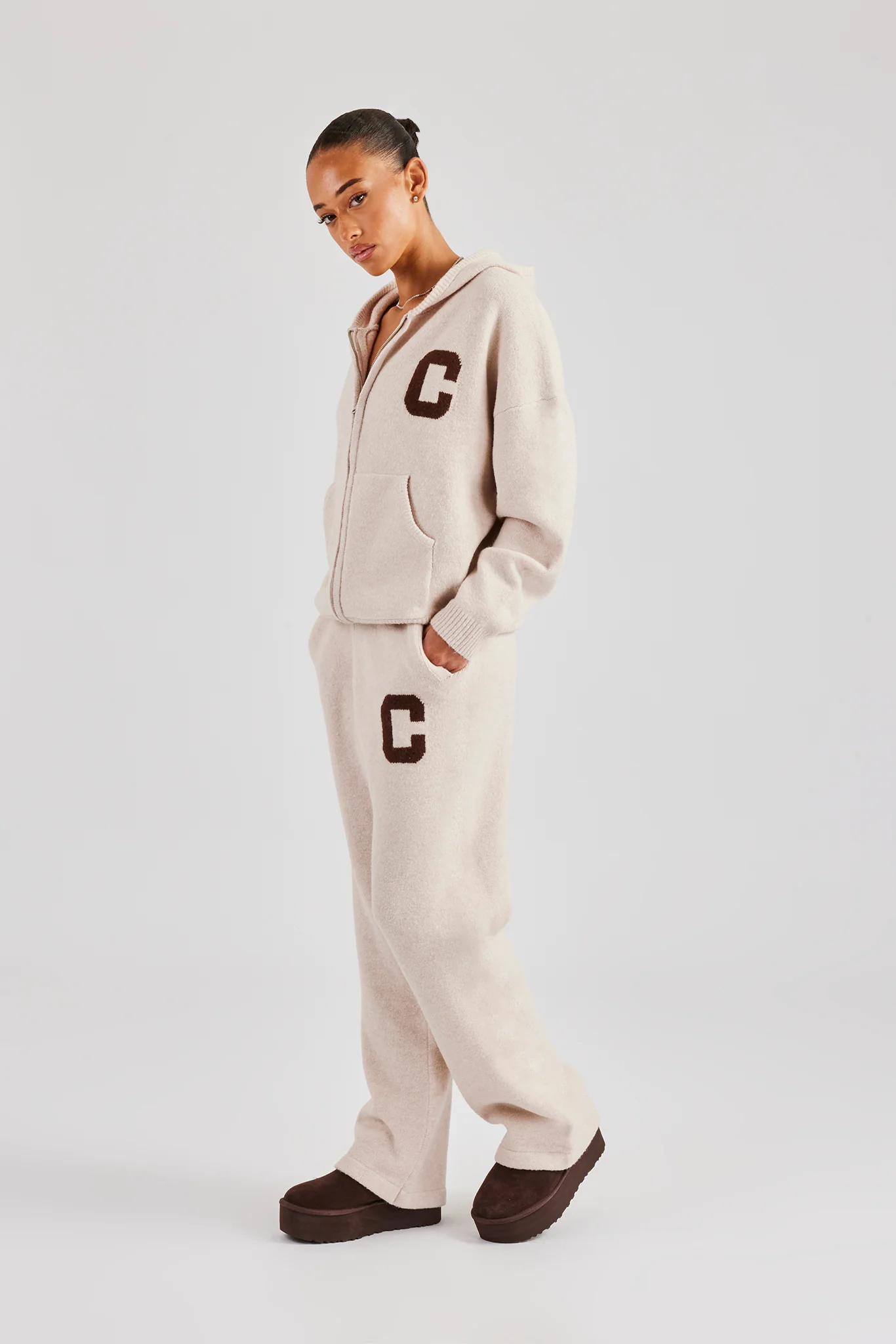 Knitted Wide Leg Jogger - Off White - Image 2