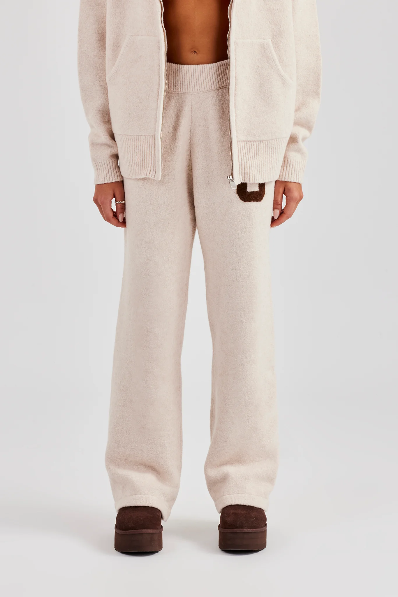 Knitted Wide Leg Jogger - Off White - Image 4