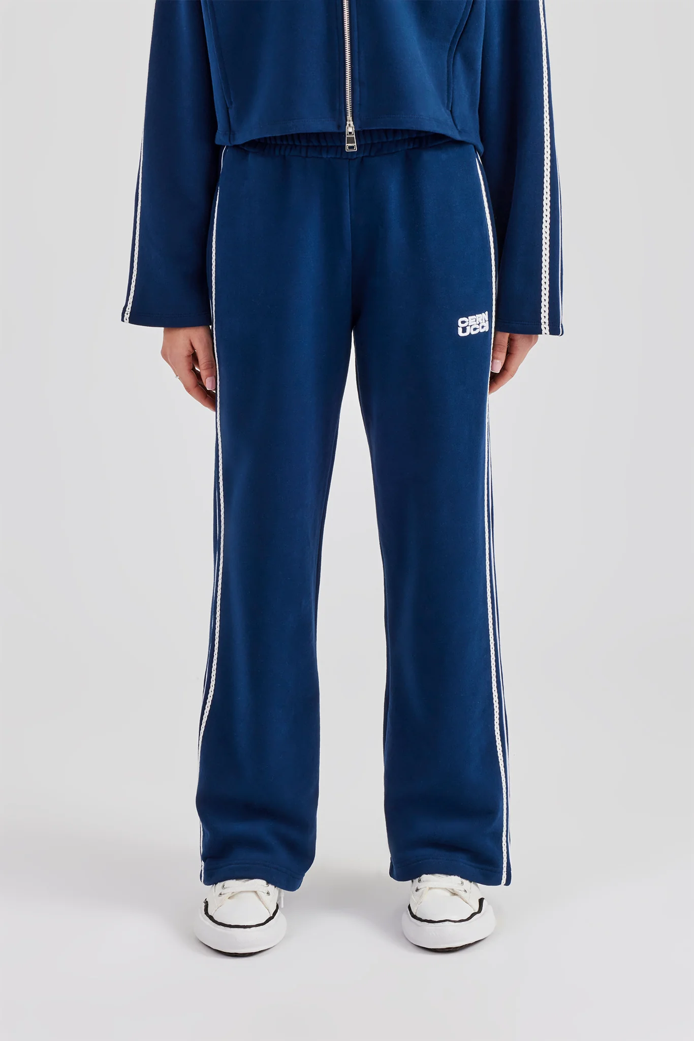 Lace Edge Wide Leg Jogger - Navy Blue - Image 2
