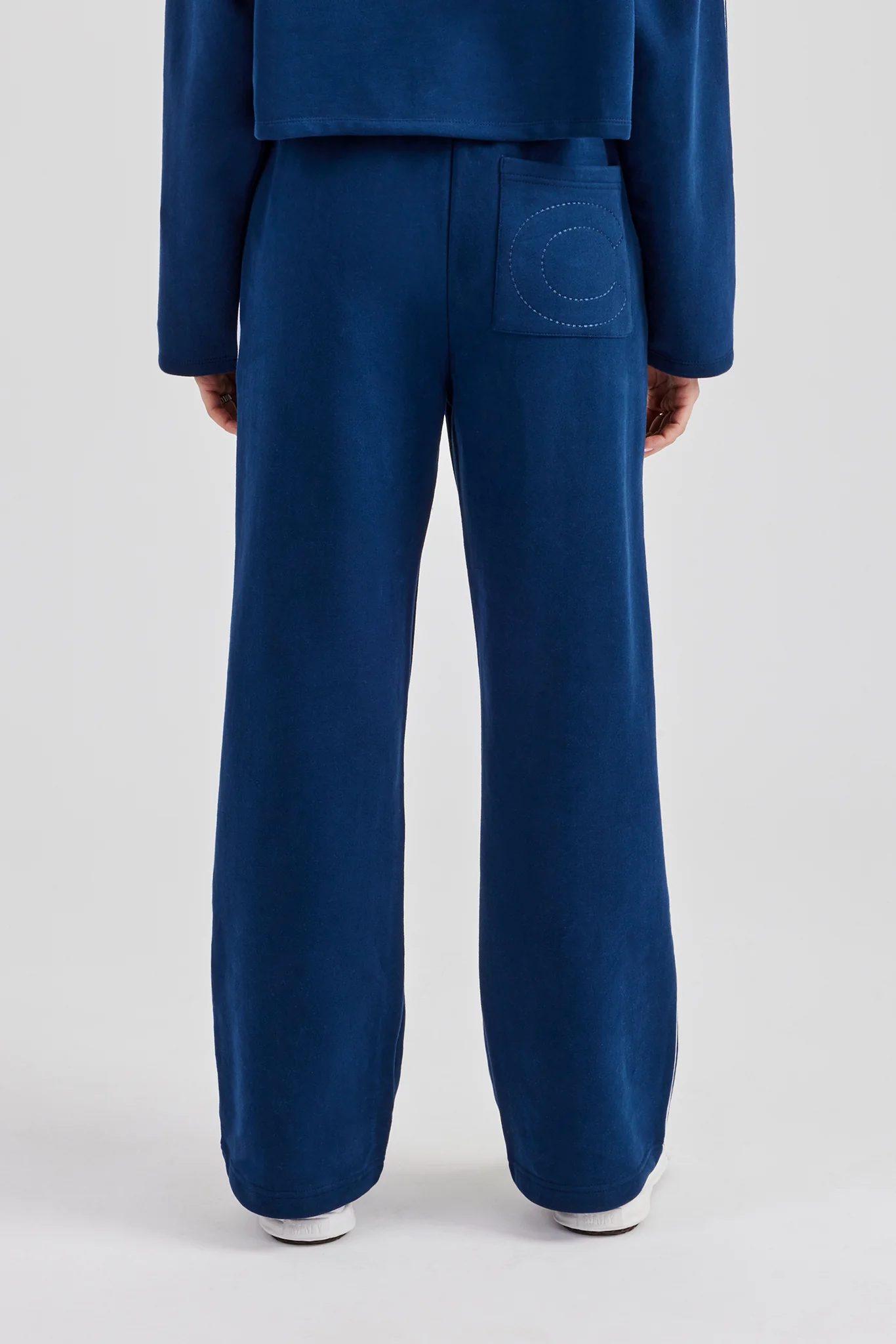 Lace Edge Wide Leg Jogger - Navy Blue - Image 3