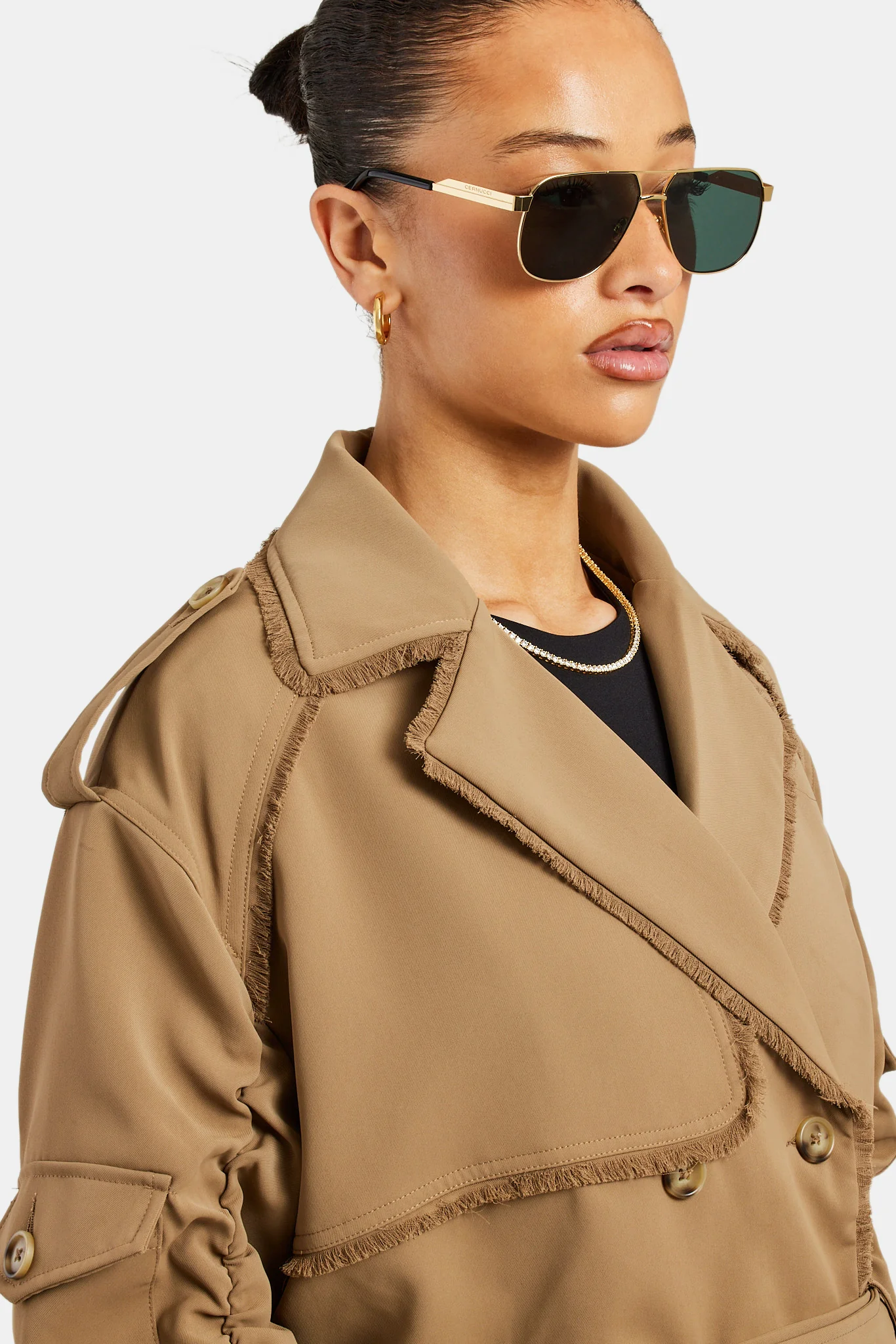 Ladies Cropped Cargo Trench - Beige - Image 4