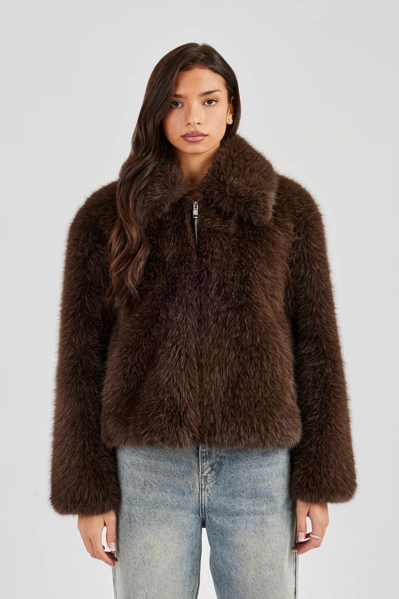 Ladies Fur Jacket - Brown - Image 3