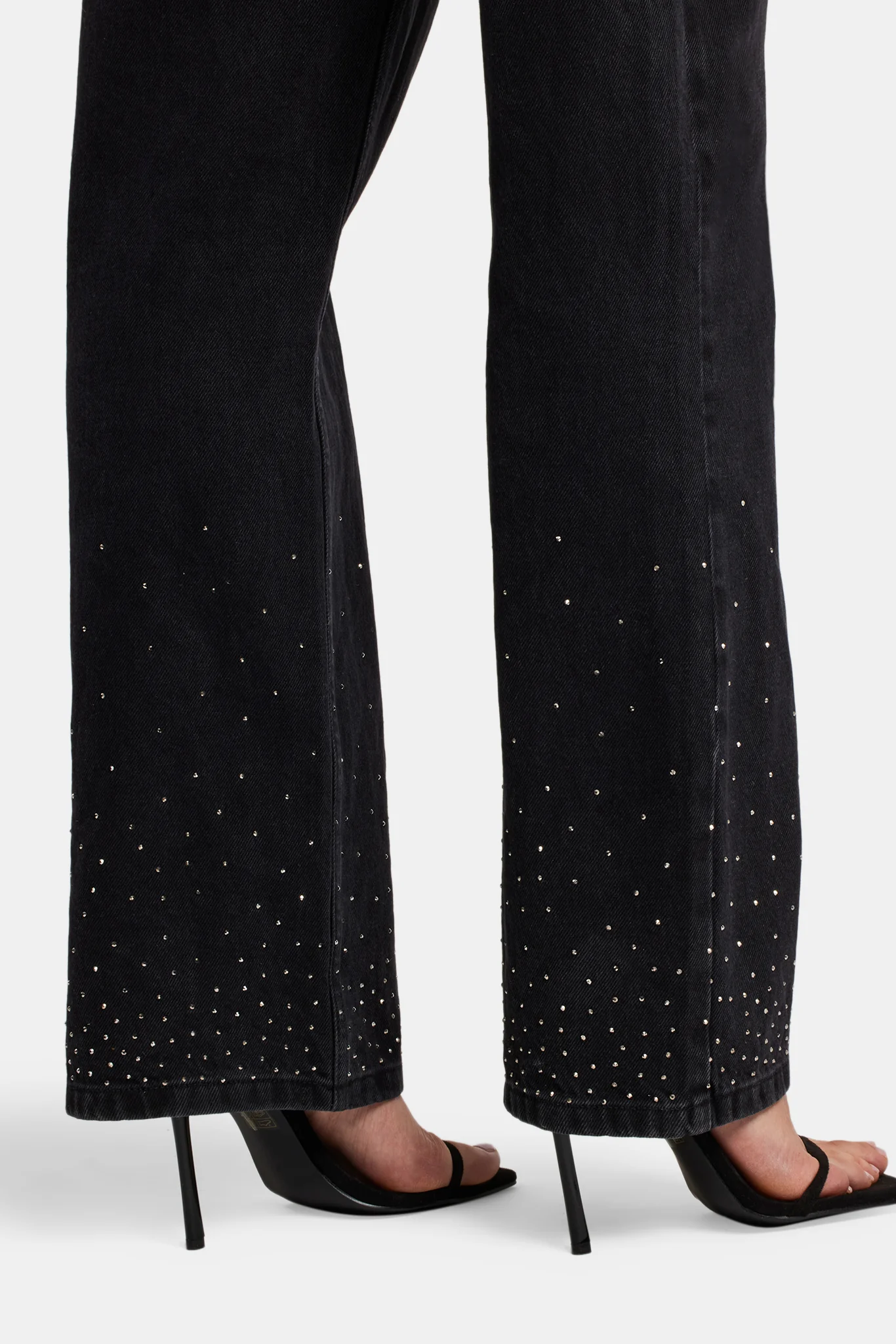 Ladies Relaxed Mid Rise Rhinestone Jeans - Washed Black - Image 3