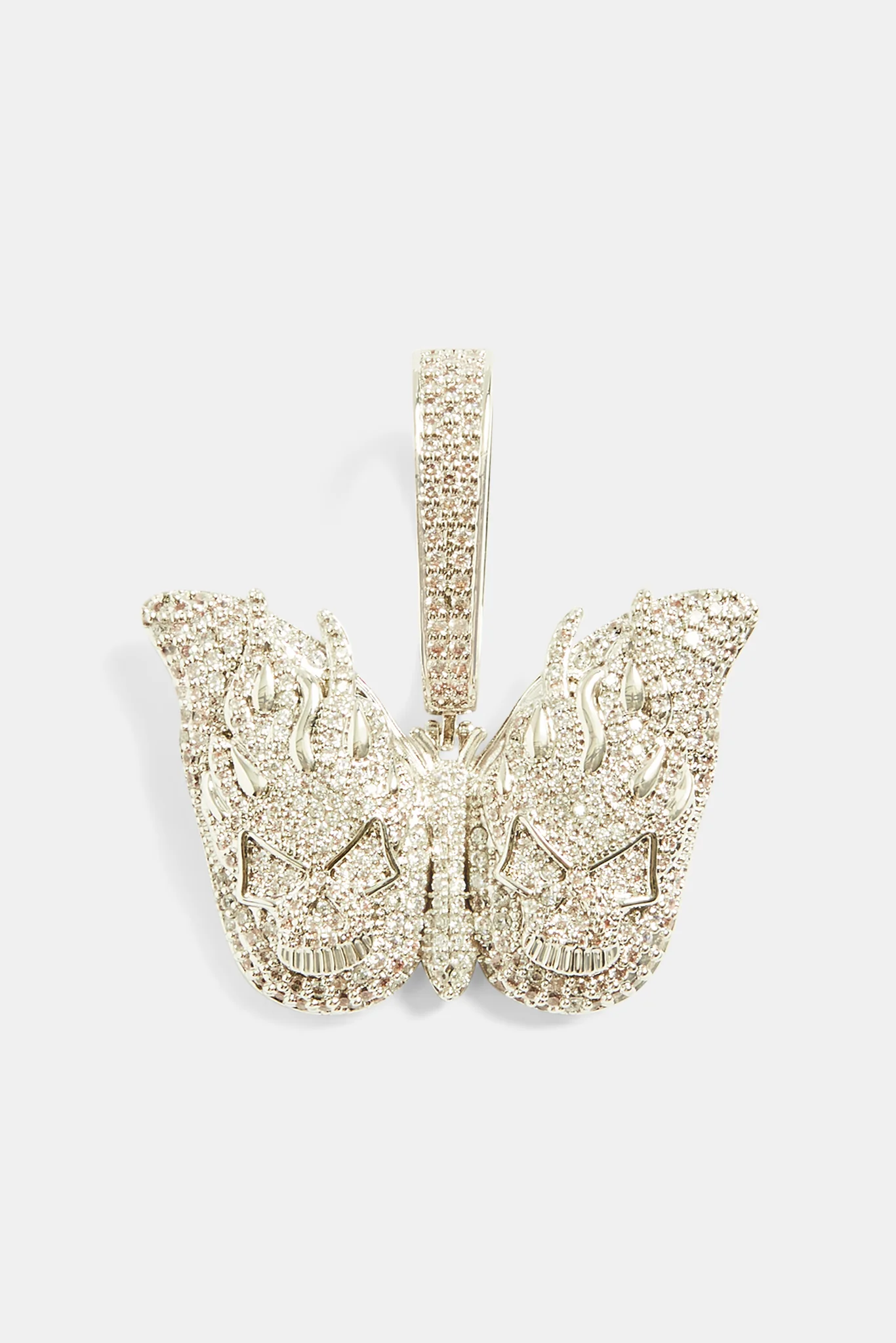 Large 50mm Iced CZ Pave Flame Butterfly Pendant - Image 2
