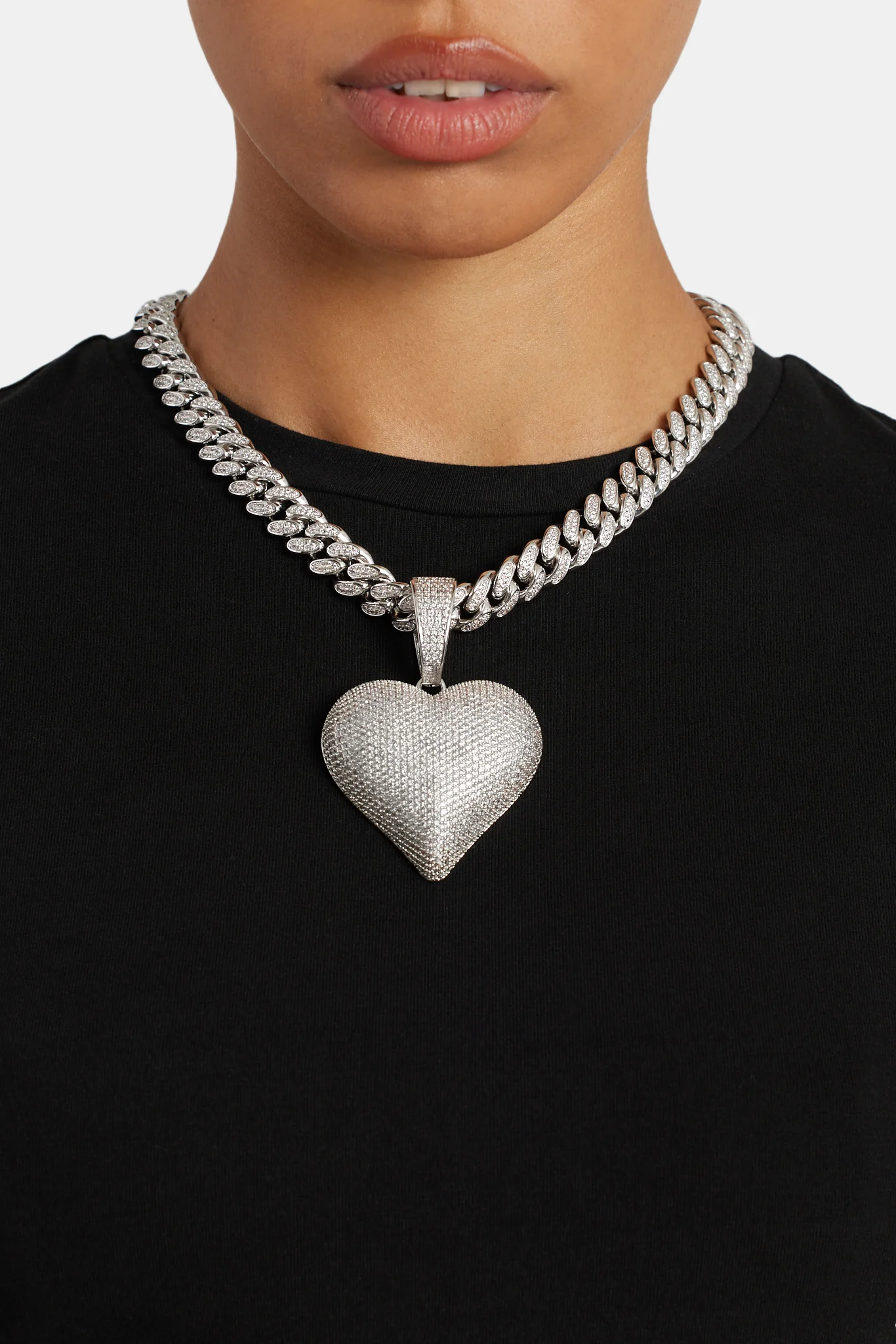 Large 50mm Iced CZ Pave Heart Pendant