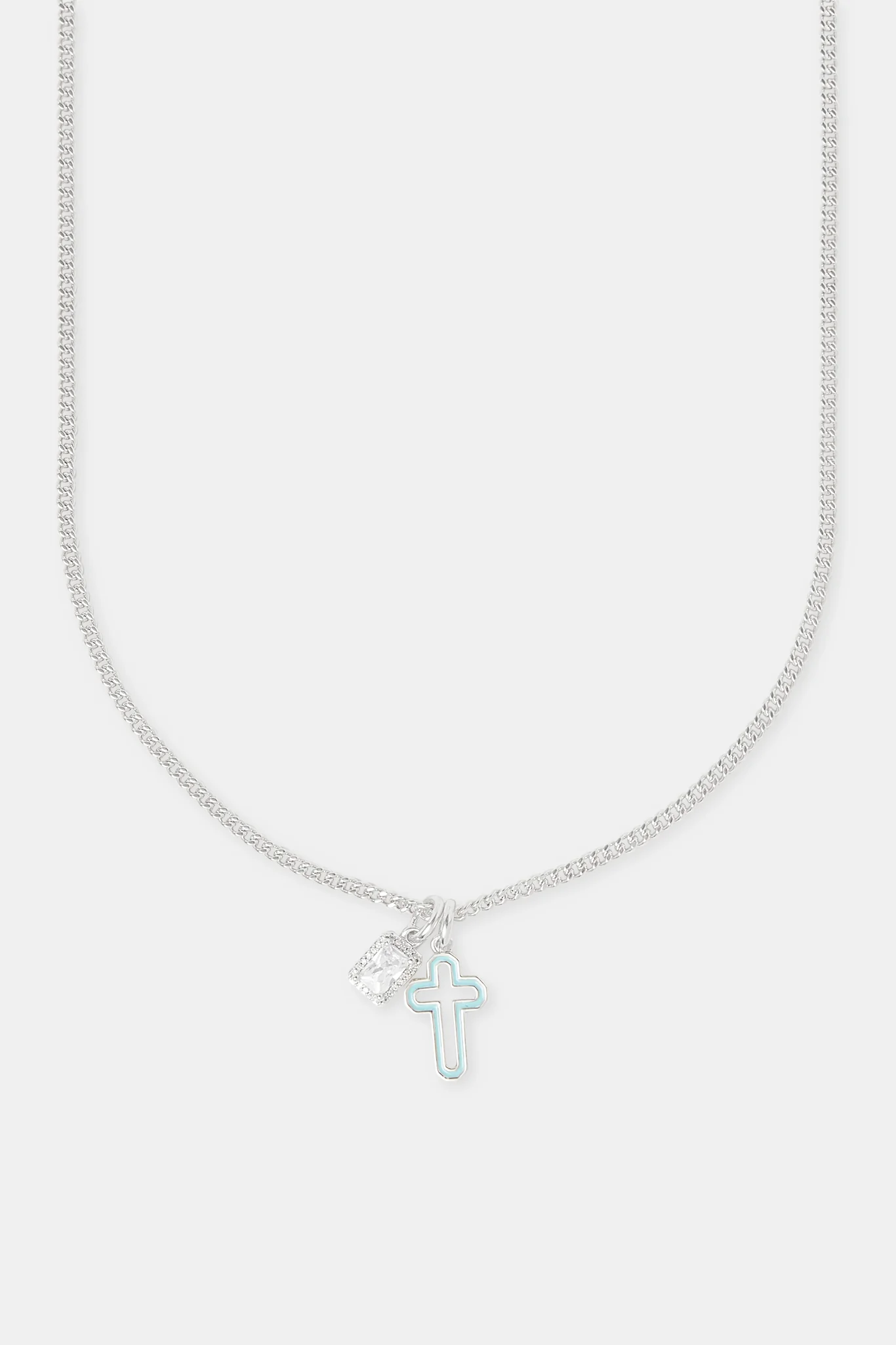 Light Blue Enamel Cross & Gemstone Layered Necklace - 20mm - Image 2