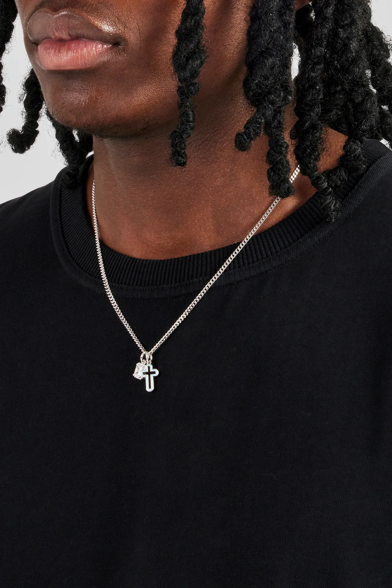 Light Blue Enamel Cross & Gemstone Layered Necklace - 20mm - Image 3
