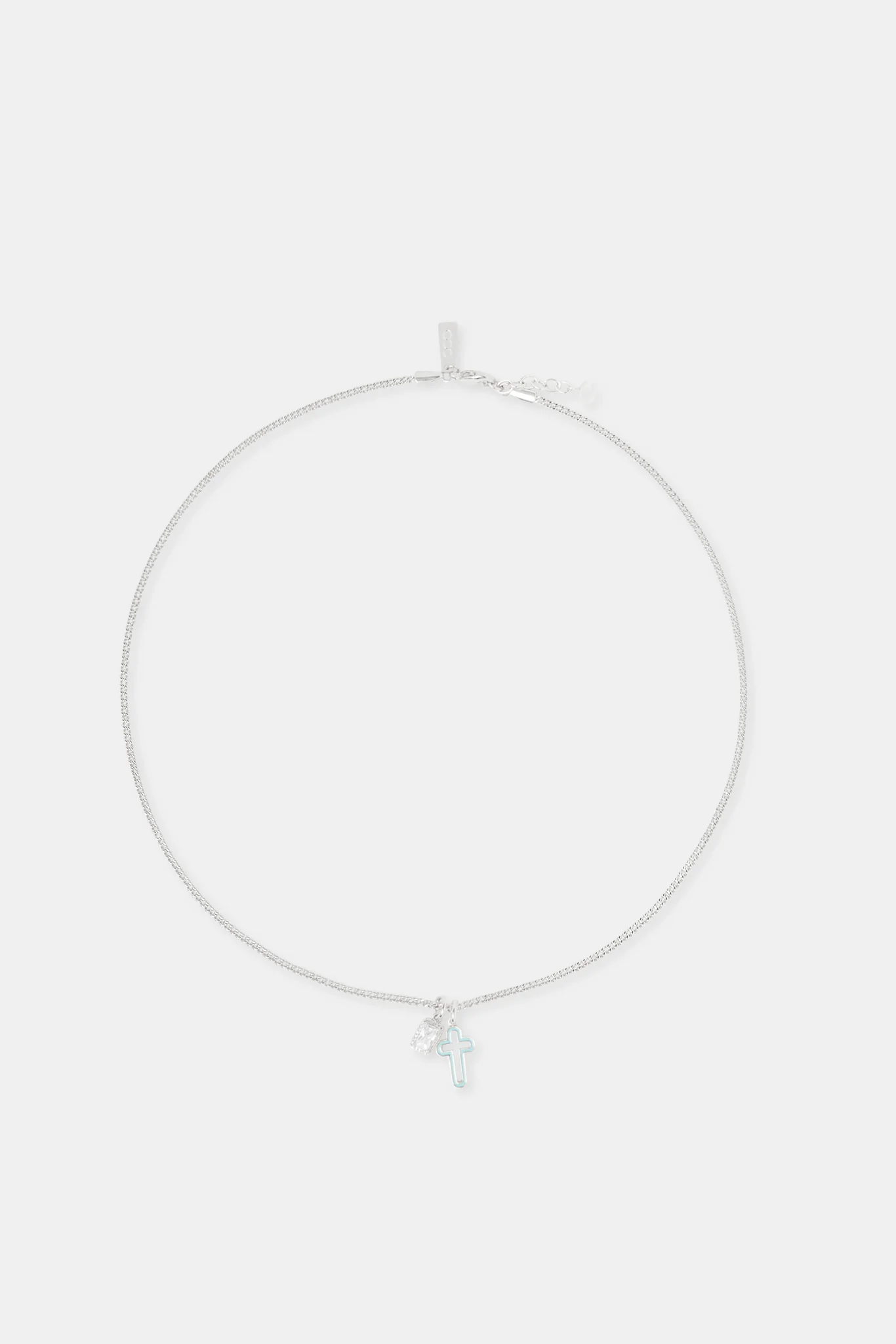 Light Blue Enamel Cross & Gemstone Layered Necklace - 20mm - Image 4