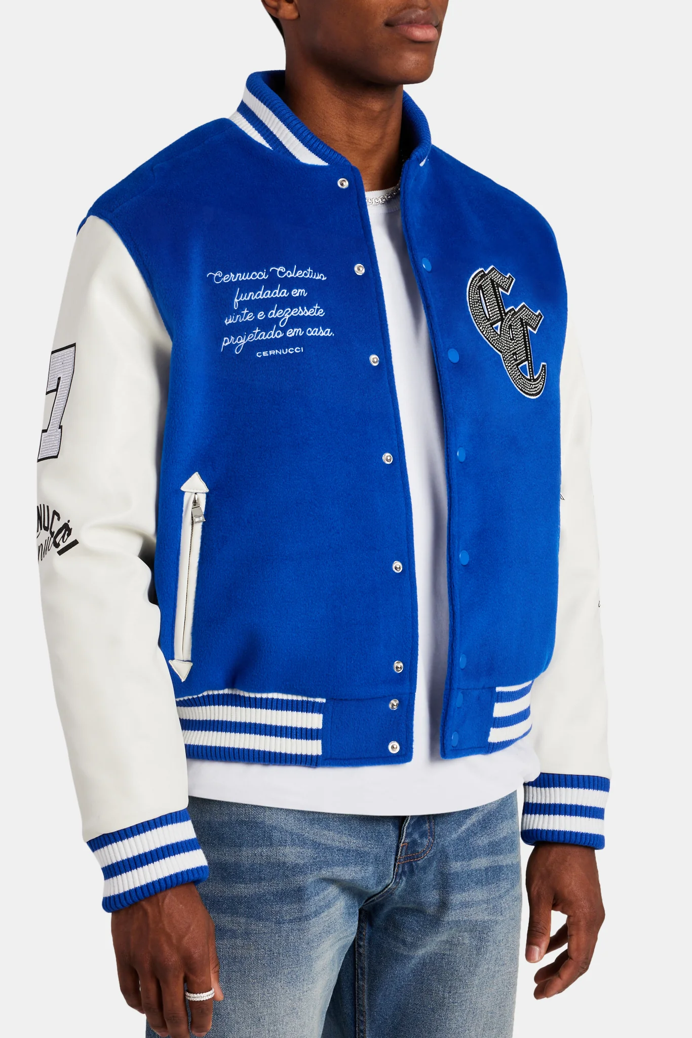 Limited Edition Cernucci Rhinestone Varsity Bomber - Cobalt - Image 3