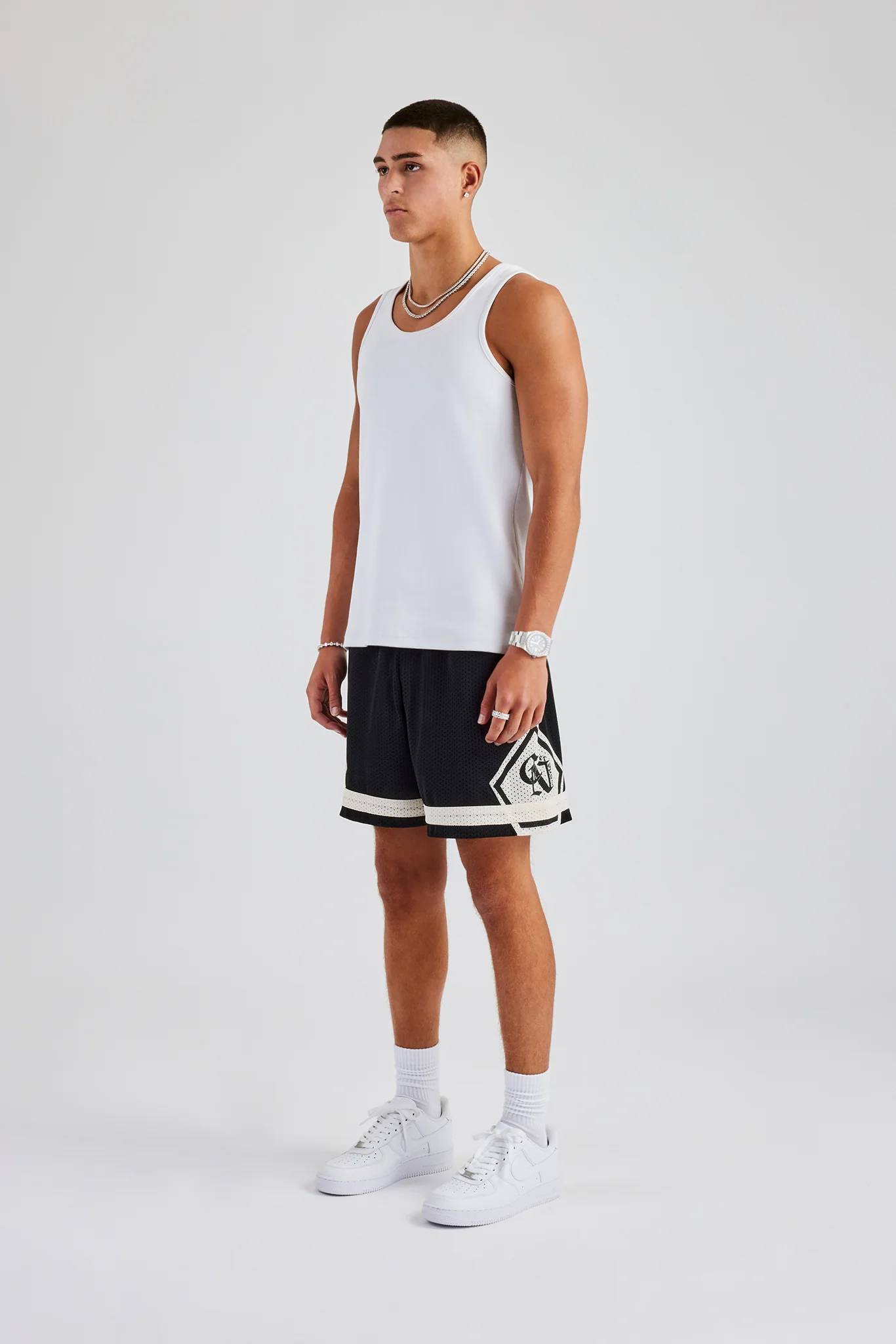 Logo Panelled Mesh Short - Black - Image 5