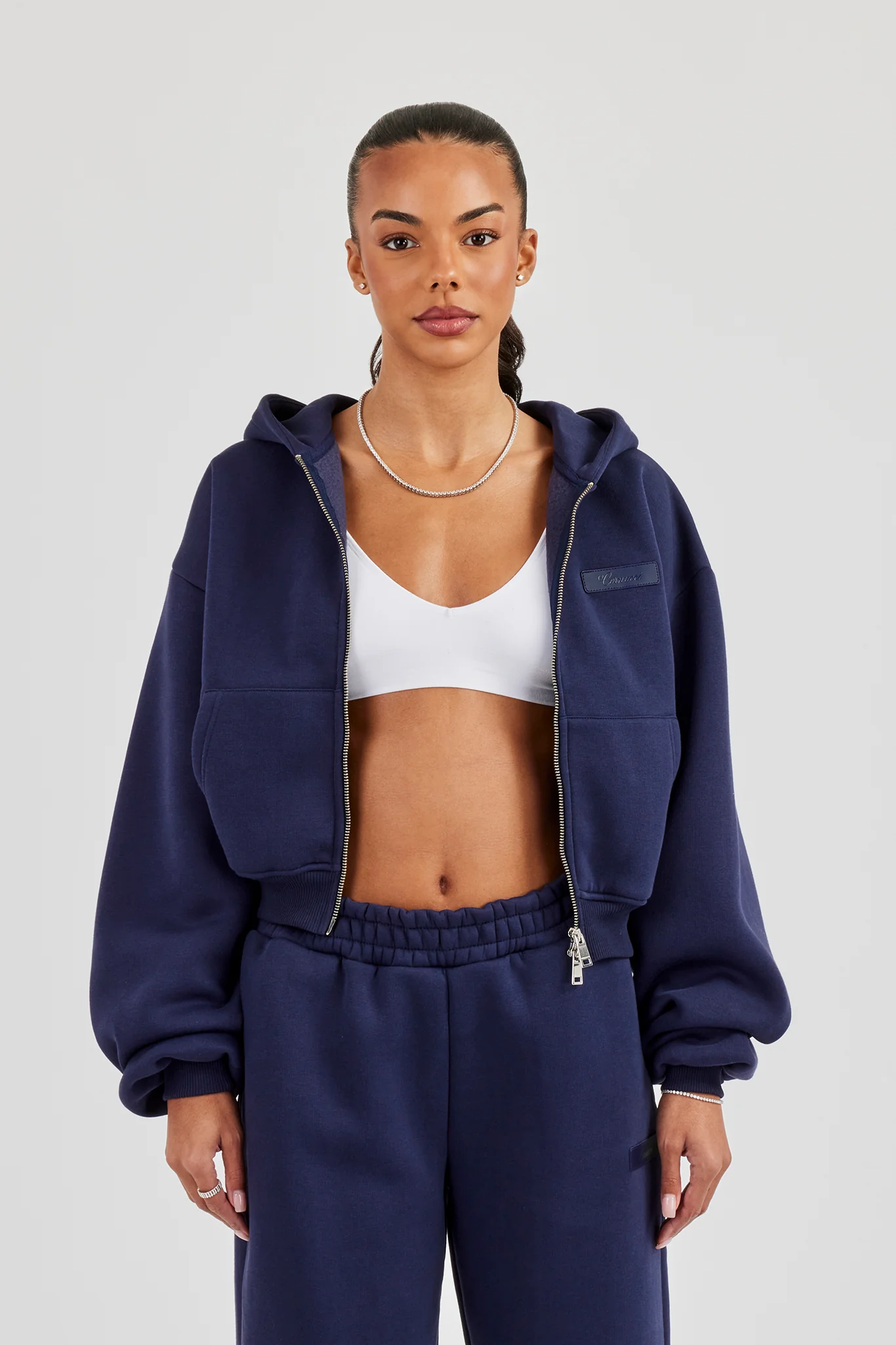 Logo Tab Boxy Zip Hoodie - Navy Blue - Image 4
