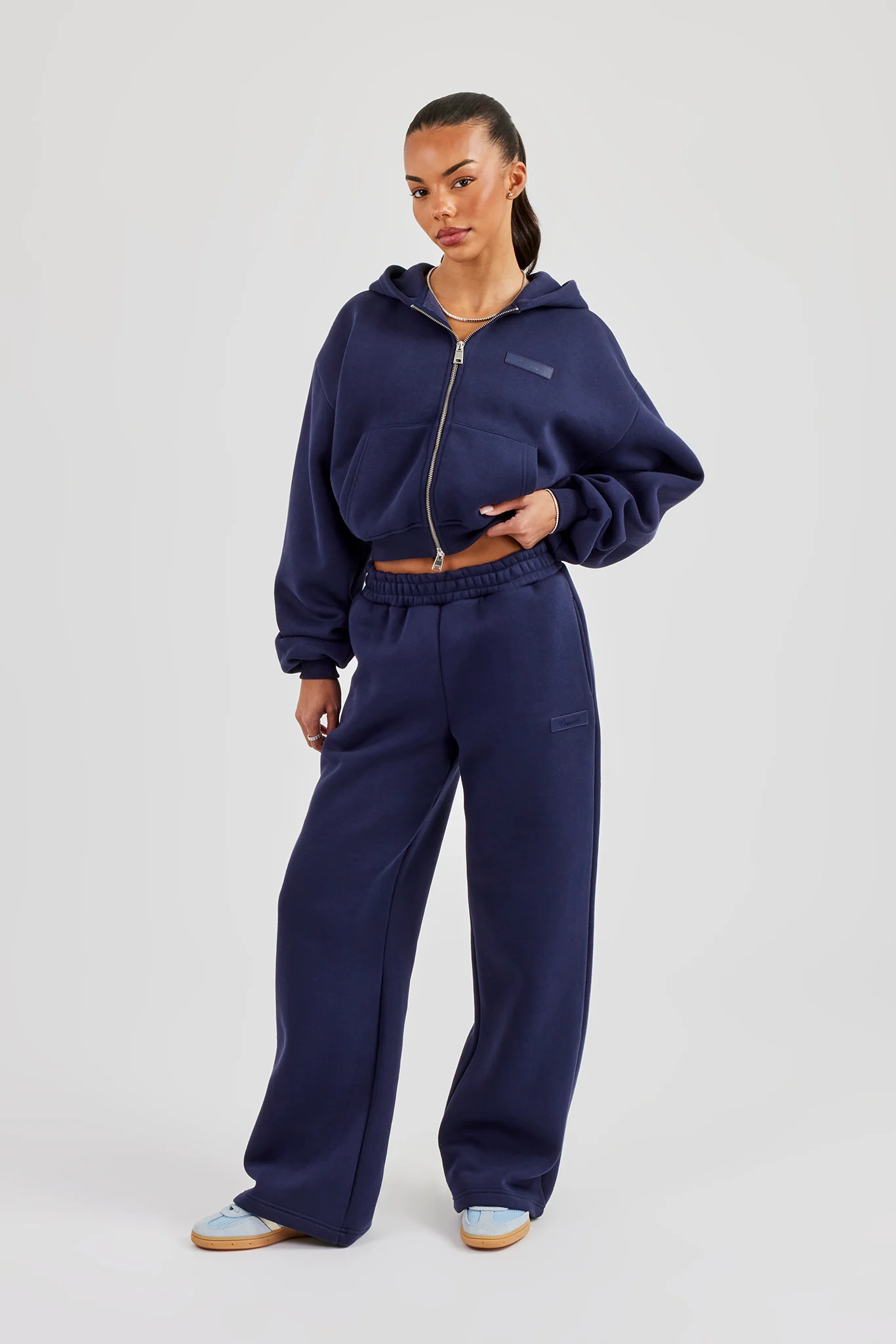 Logo Tab Boxy Zip Hoodie - Navy Blue - Image 6