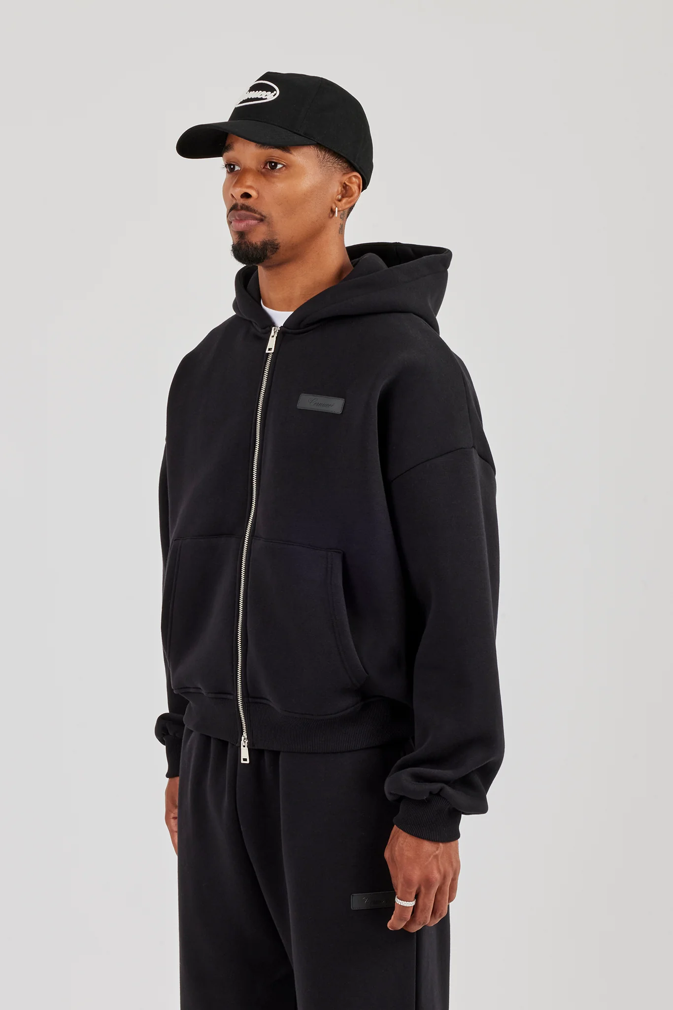 Logo Tab Zip Hoodie  Black - Image 2