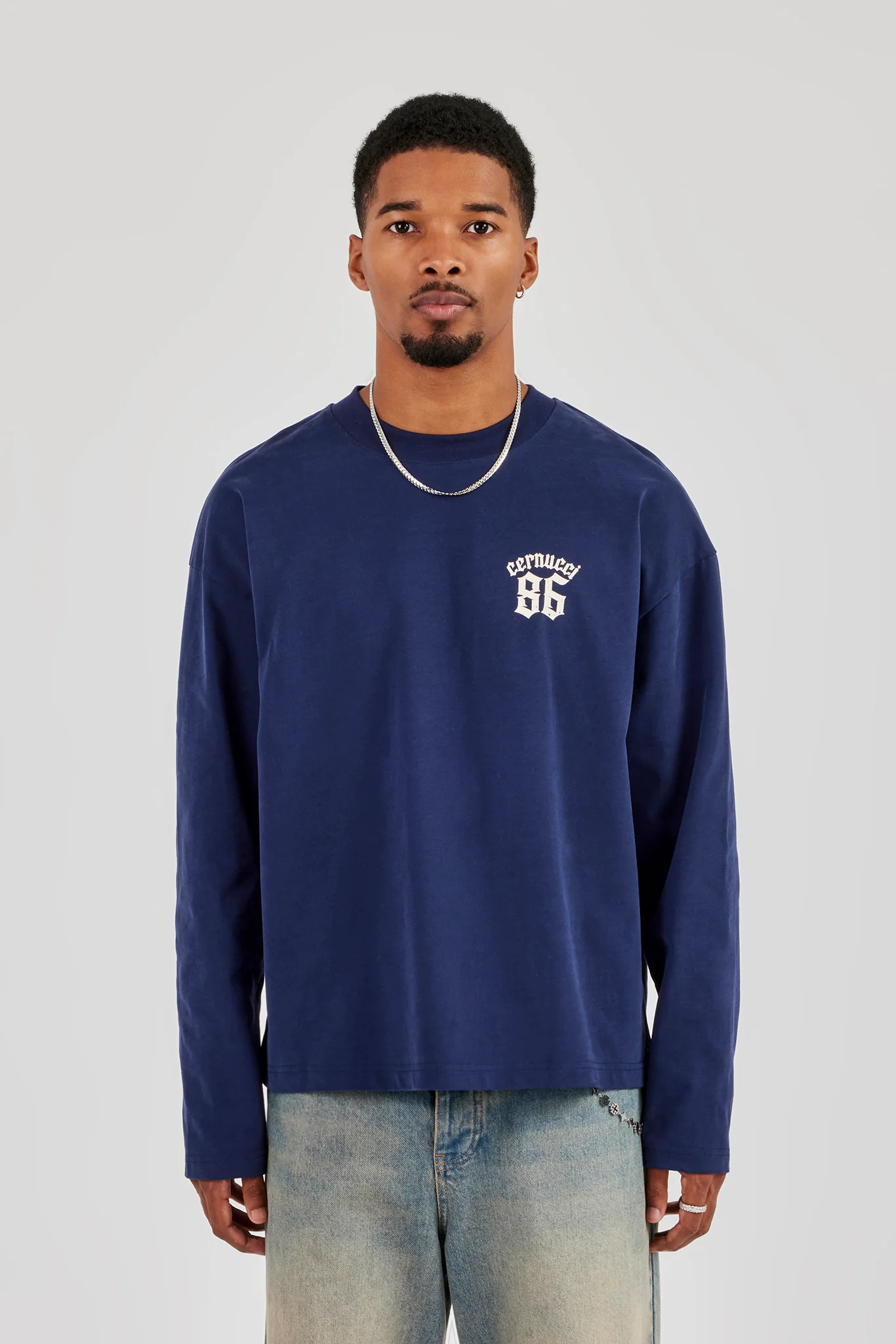 Long Sleeve 86 Back Print T-Shirt - Navy Blue - Image 4