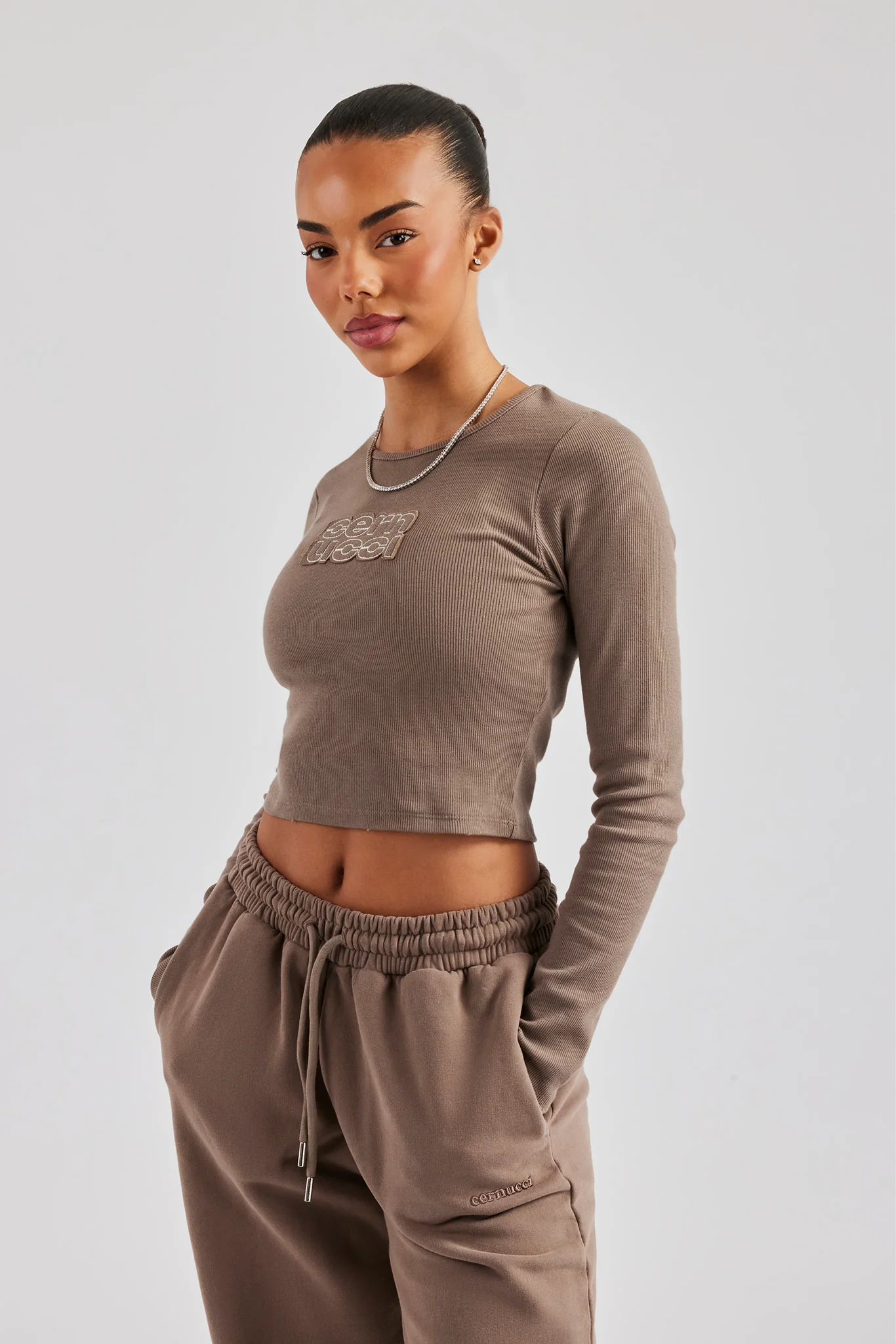 Long Sleeve Applique T-Shirt - Chocolate - Image 3