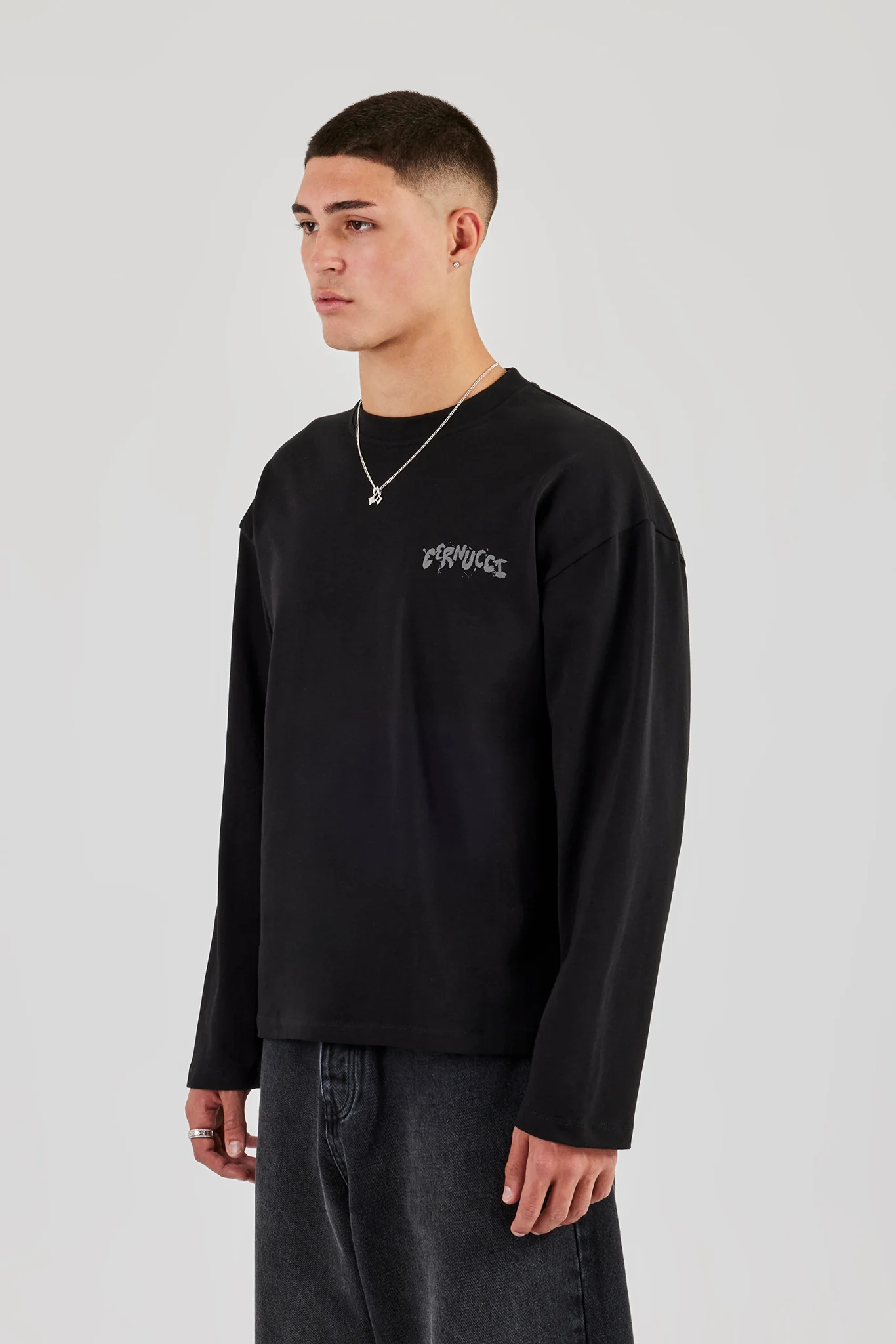 Long Sleeve Back Puff Print T-Shirt - Black - Image 3