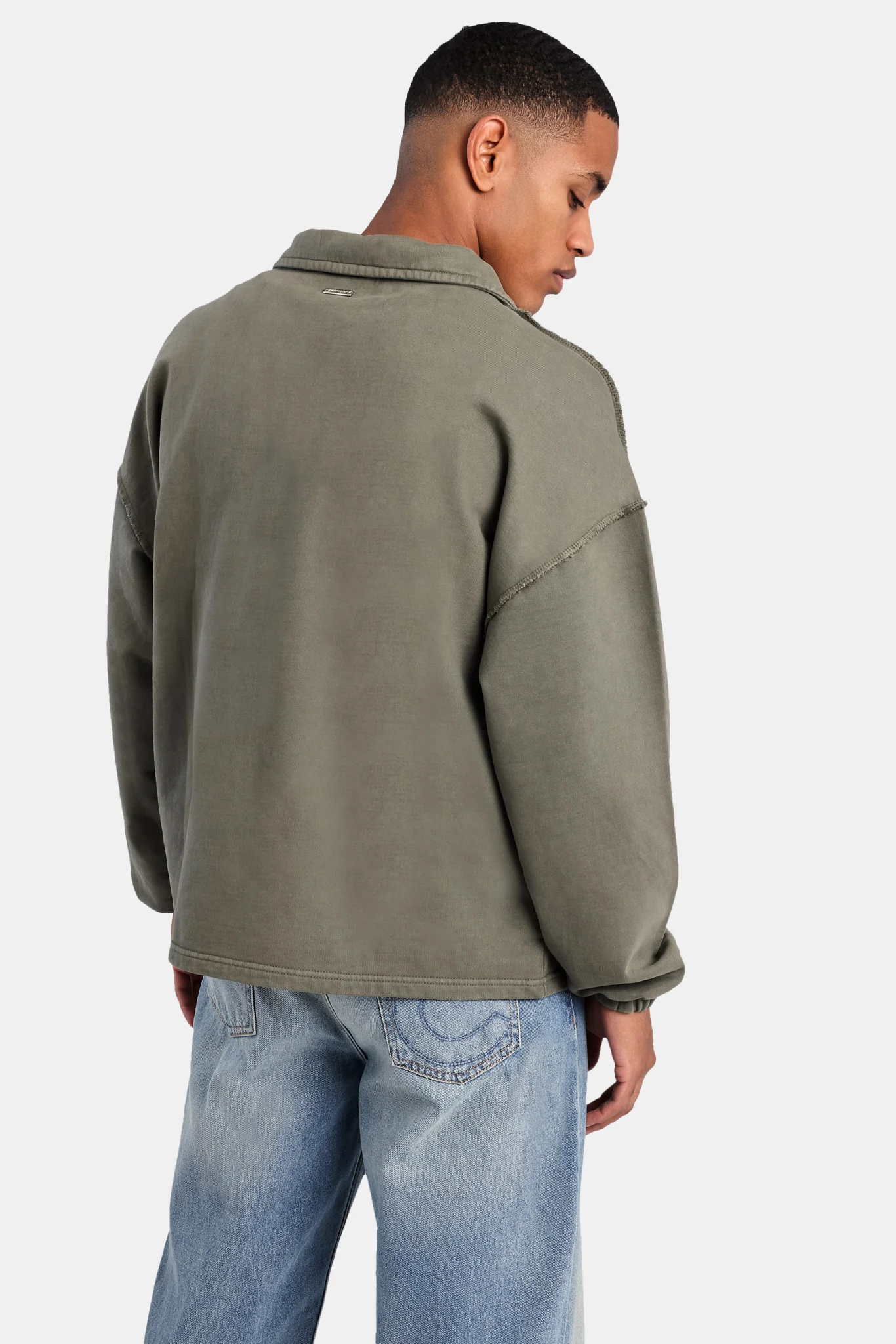 Long Sleeve Collared Sweatshirt - Washed Green - Image 2