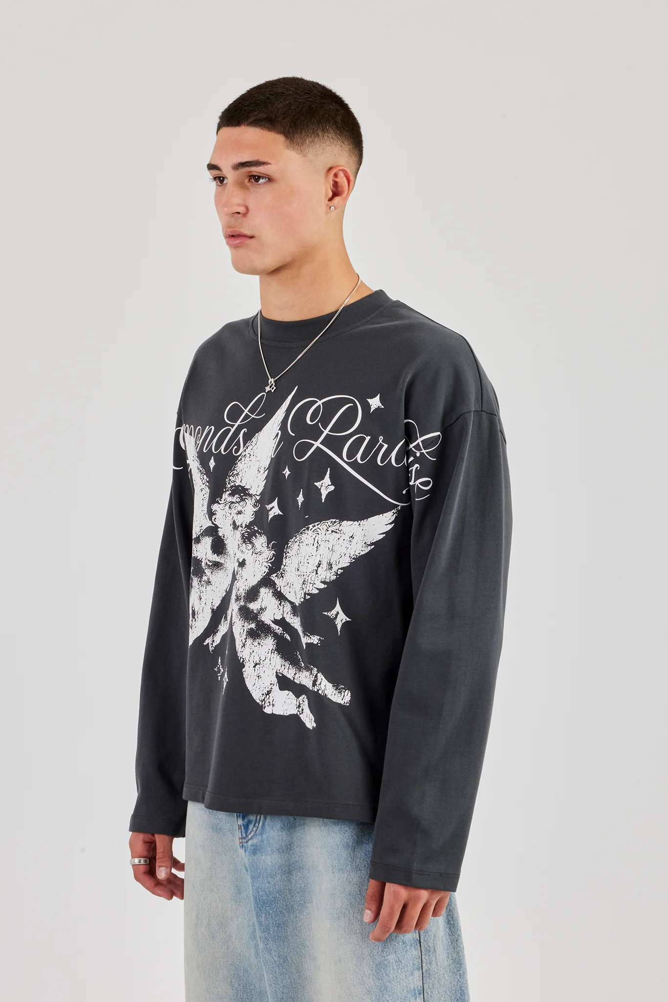 Long Sleeve Diamonds In Paradise T-Shirt - Charcoal - Image 2