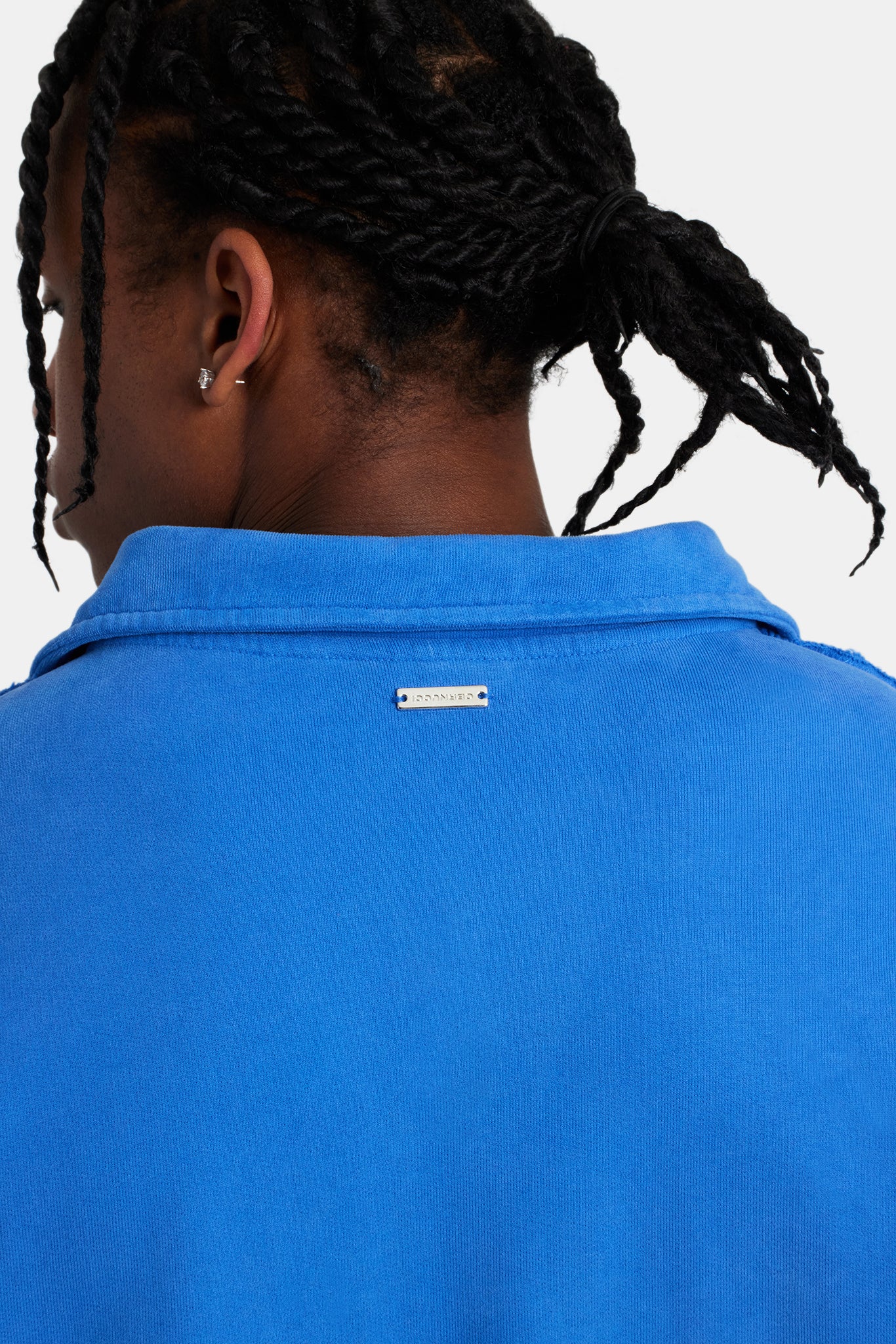 Long Sleeve Exposed Seam Collared Sweatshirt - Washed Cobalt - Image 4