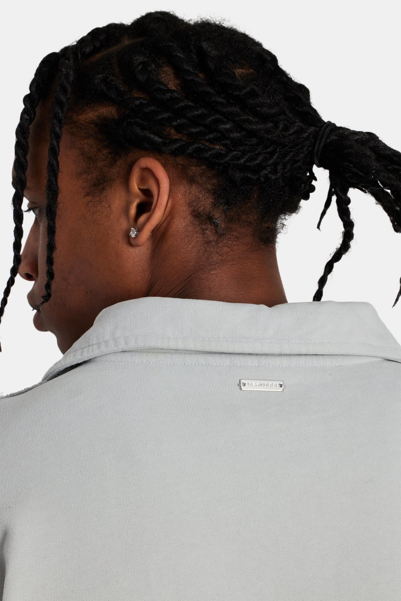 Long Sleeve Exposed Seam Collared Sweatshirt - Washed Grey - Image 4