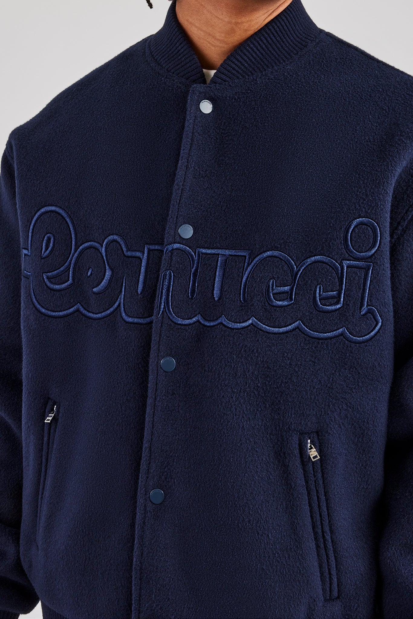 Melton Embroidered Bomber Jacket - Navy Blue - Image 2