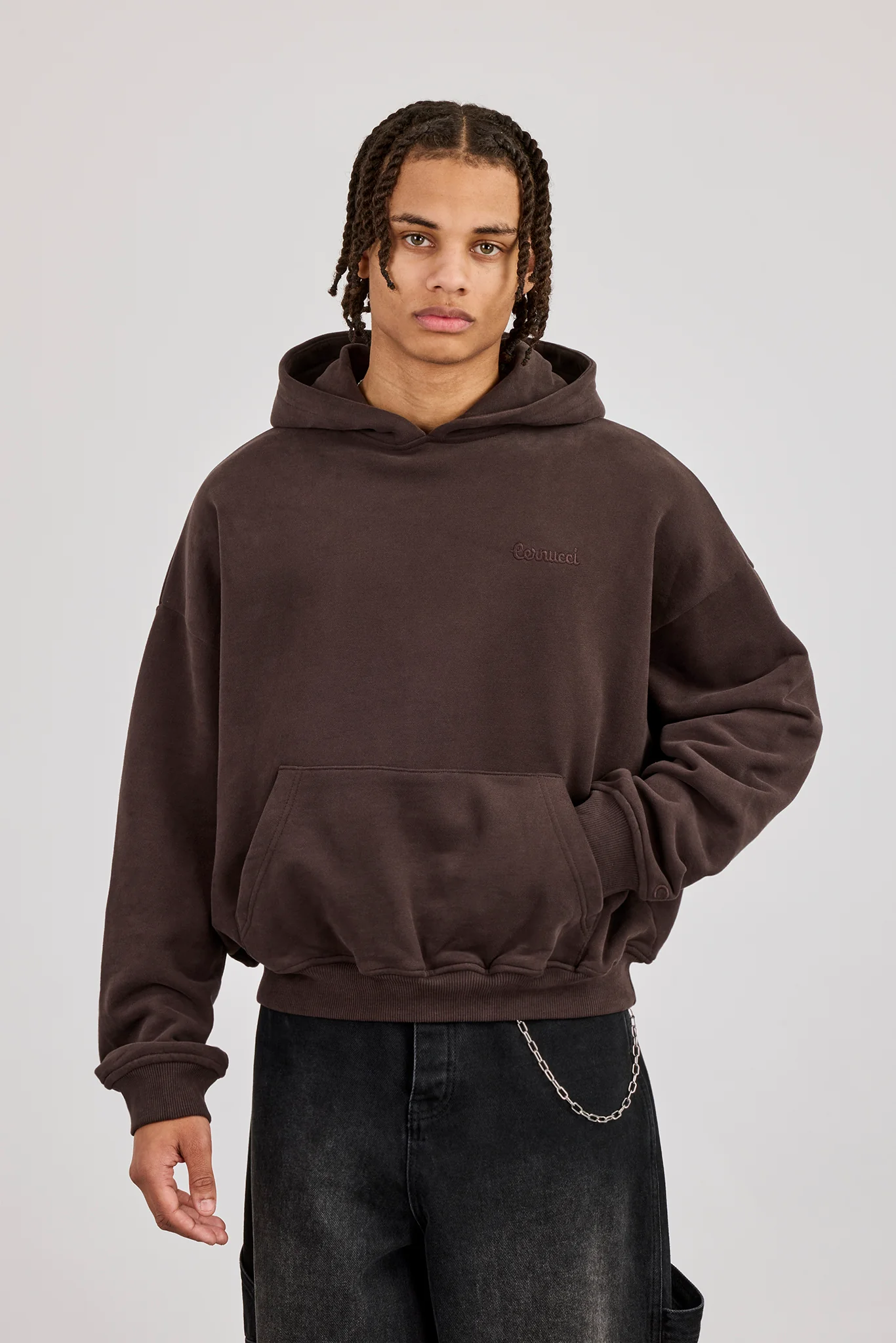 Mens Boxy Hoodie - Coffee