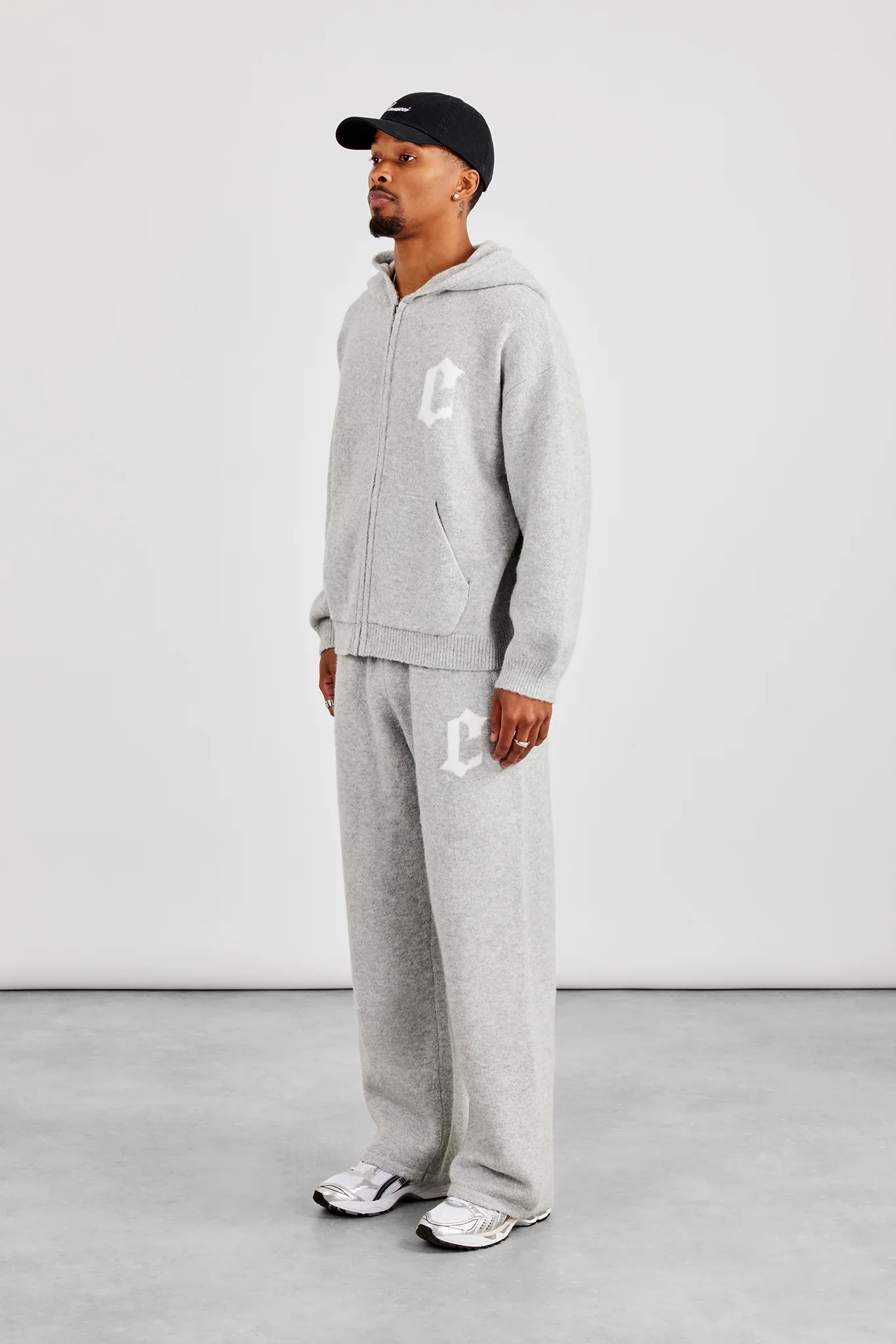 Mens C Knitted Zip Through Hoodie & Jogger - Grey - Image 3