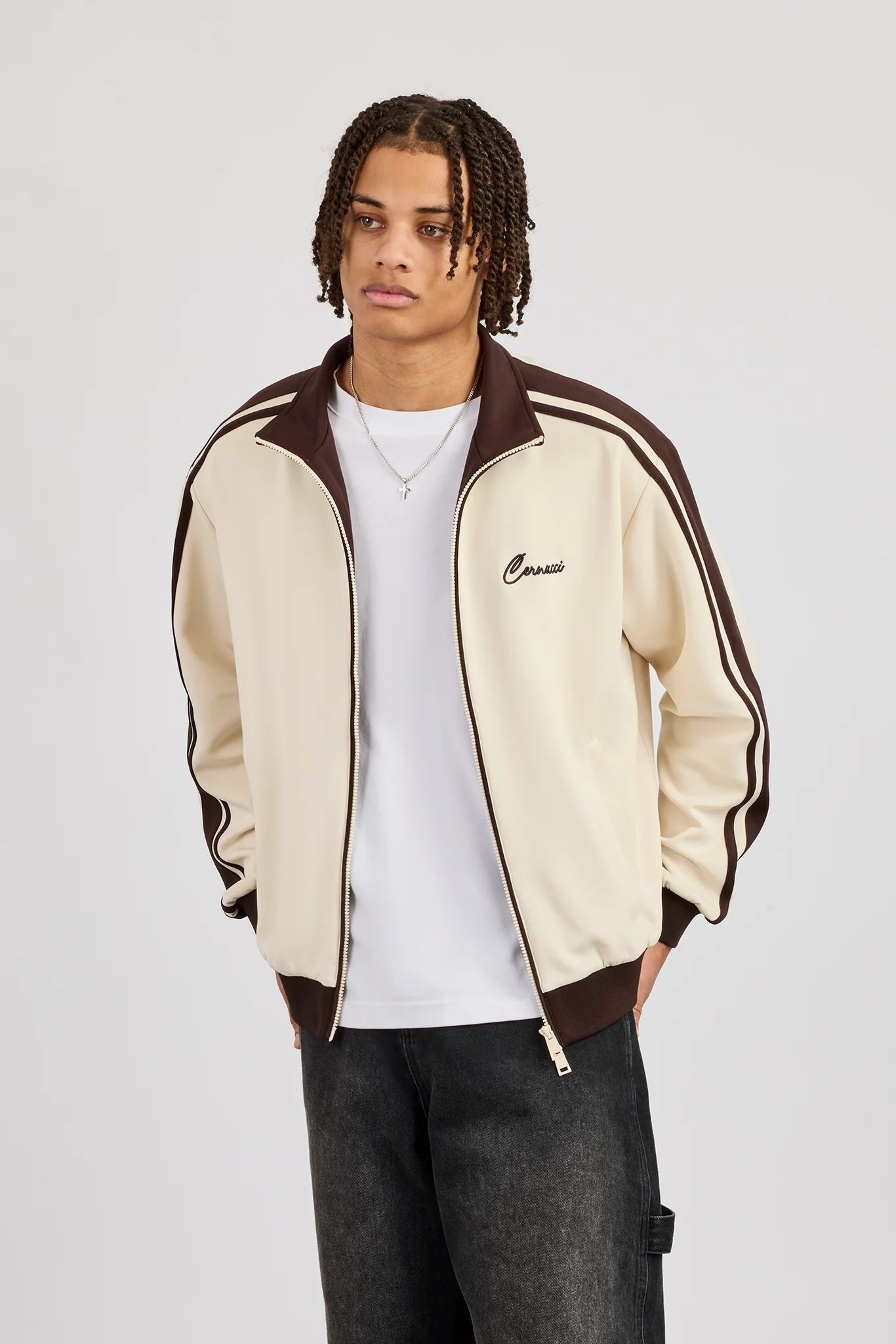 Mens Contrast Detail Track Top - Off White