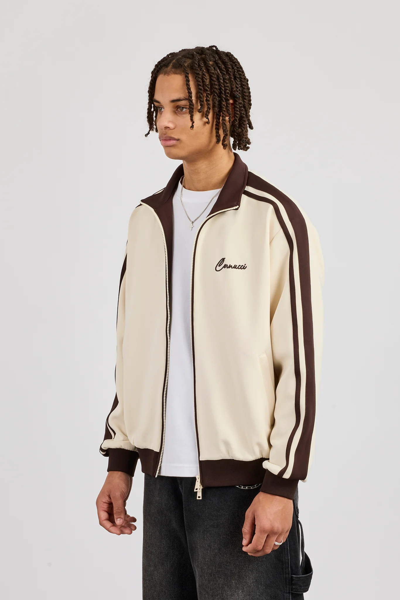 Mens Contrast Detail Track Top - Off White - Image 3