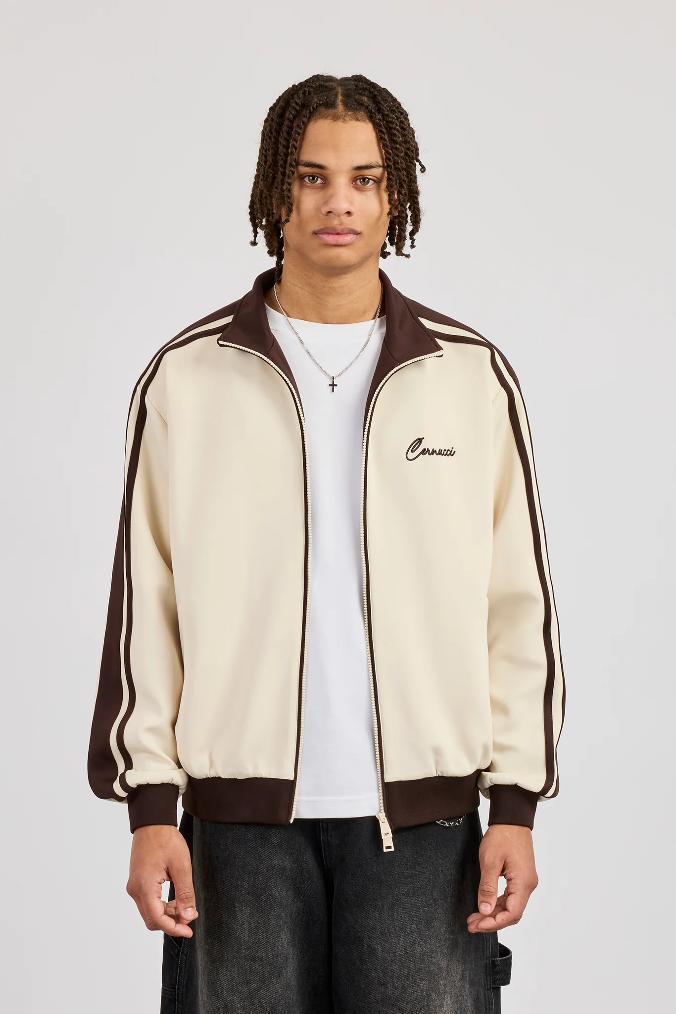 Mens Contrast Detail Track Top - Off White - Image 4