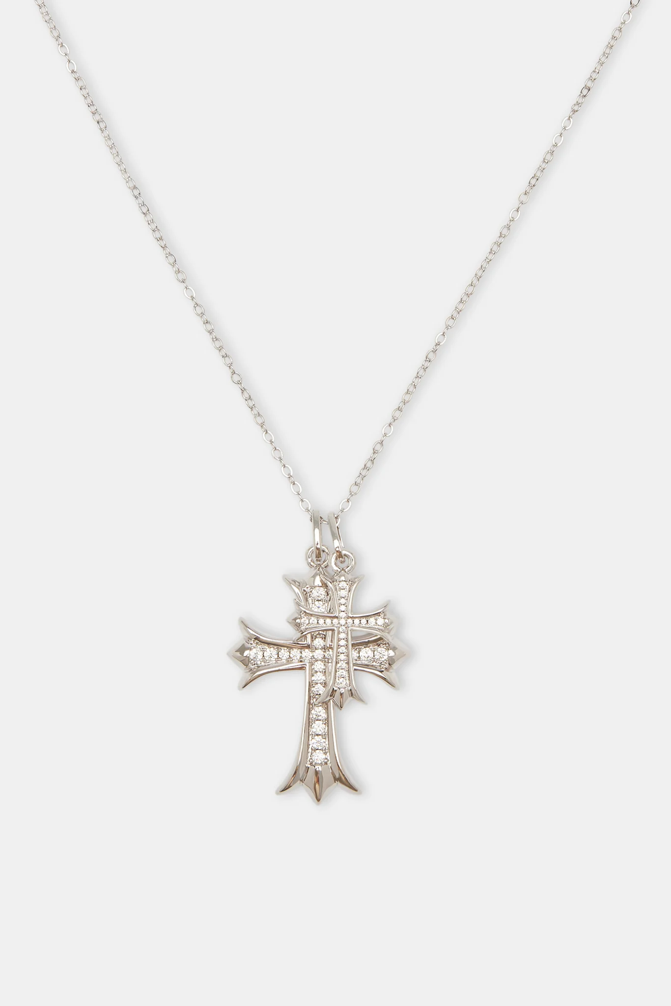 Mens Double Iced Cross Necklace - 40mm - Image 2
