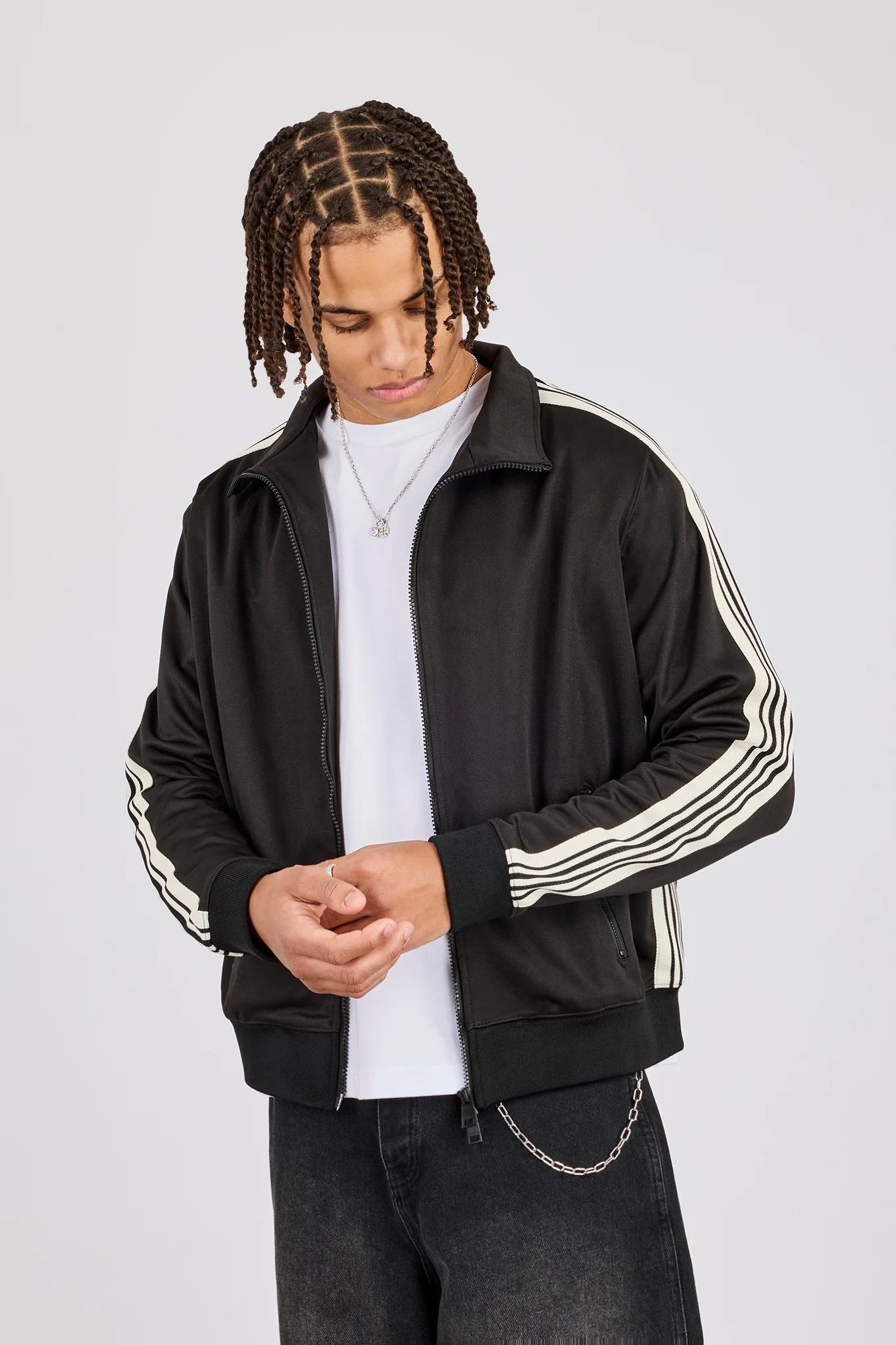 Mens Regular Poly Smooth Taping Track Top - Black - Image 2