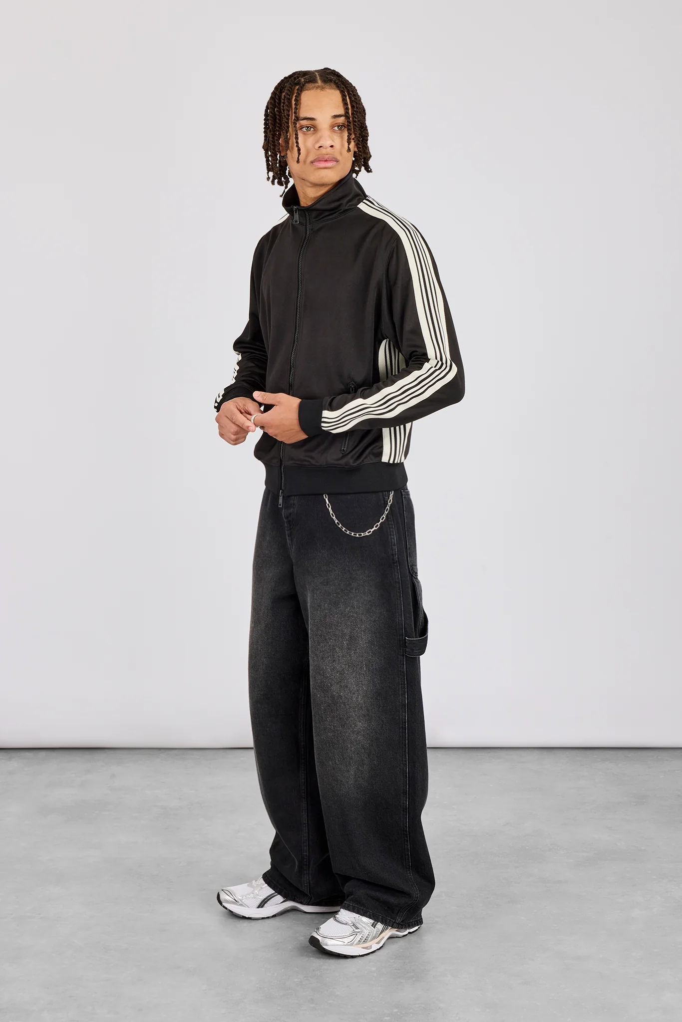 Mens Regular Poly Smooth Taping Track Top - Black - Image 3