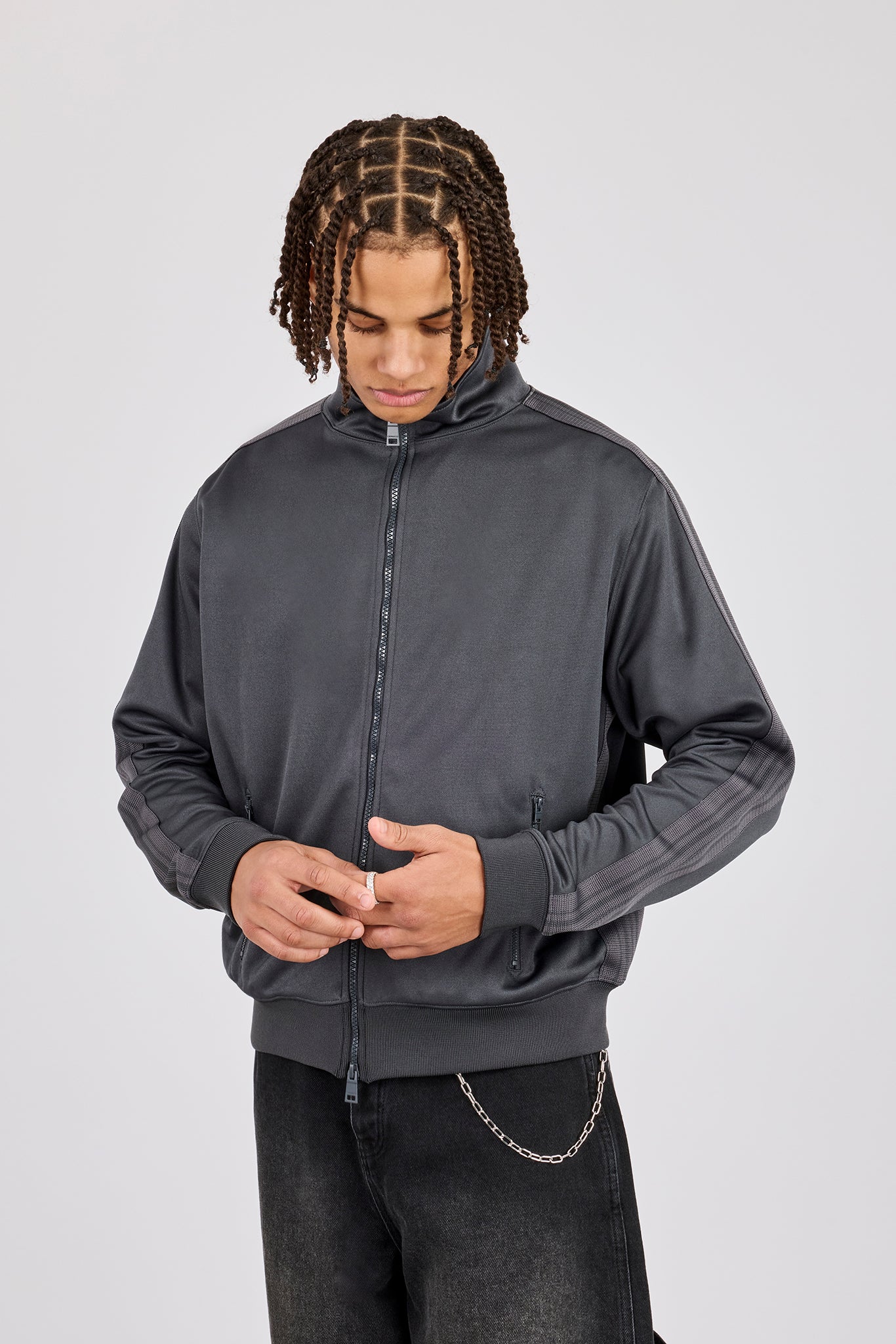Mens Regular Poly Smooth Taping Track Top - Charcoal - Image 2