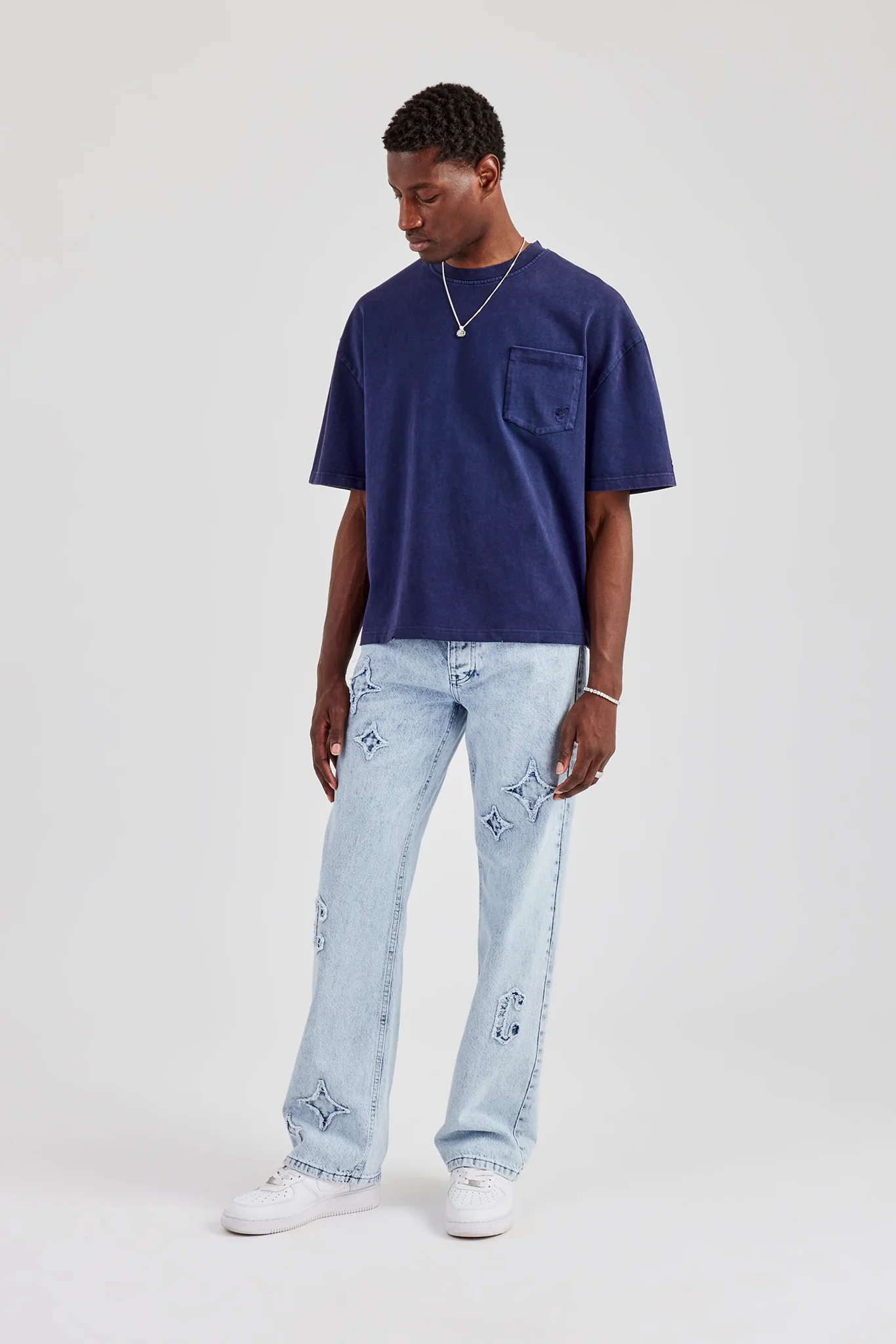 Mens Relaxed Fit Applique Denim Jean - Ice Blue - Image 5