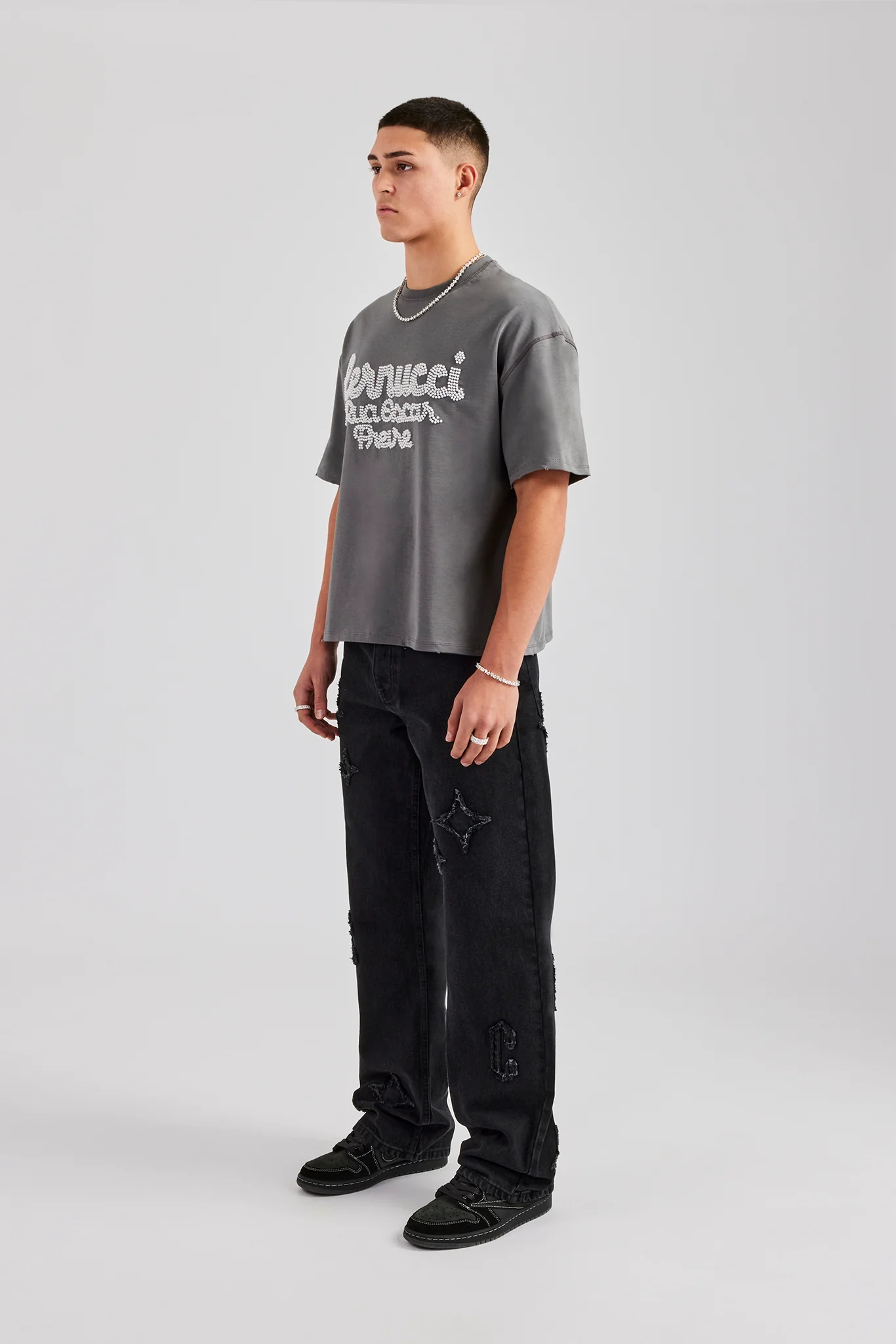 Mens Relaxed Fit Applique Denim Jean - Washed Black - Image 2