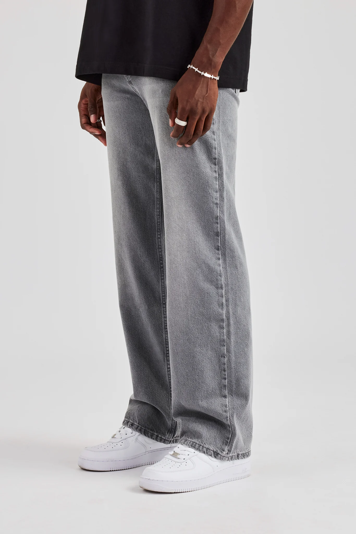 Mens Relaxed Fit Jeans - Washed Grey - Image 3