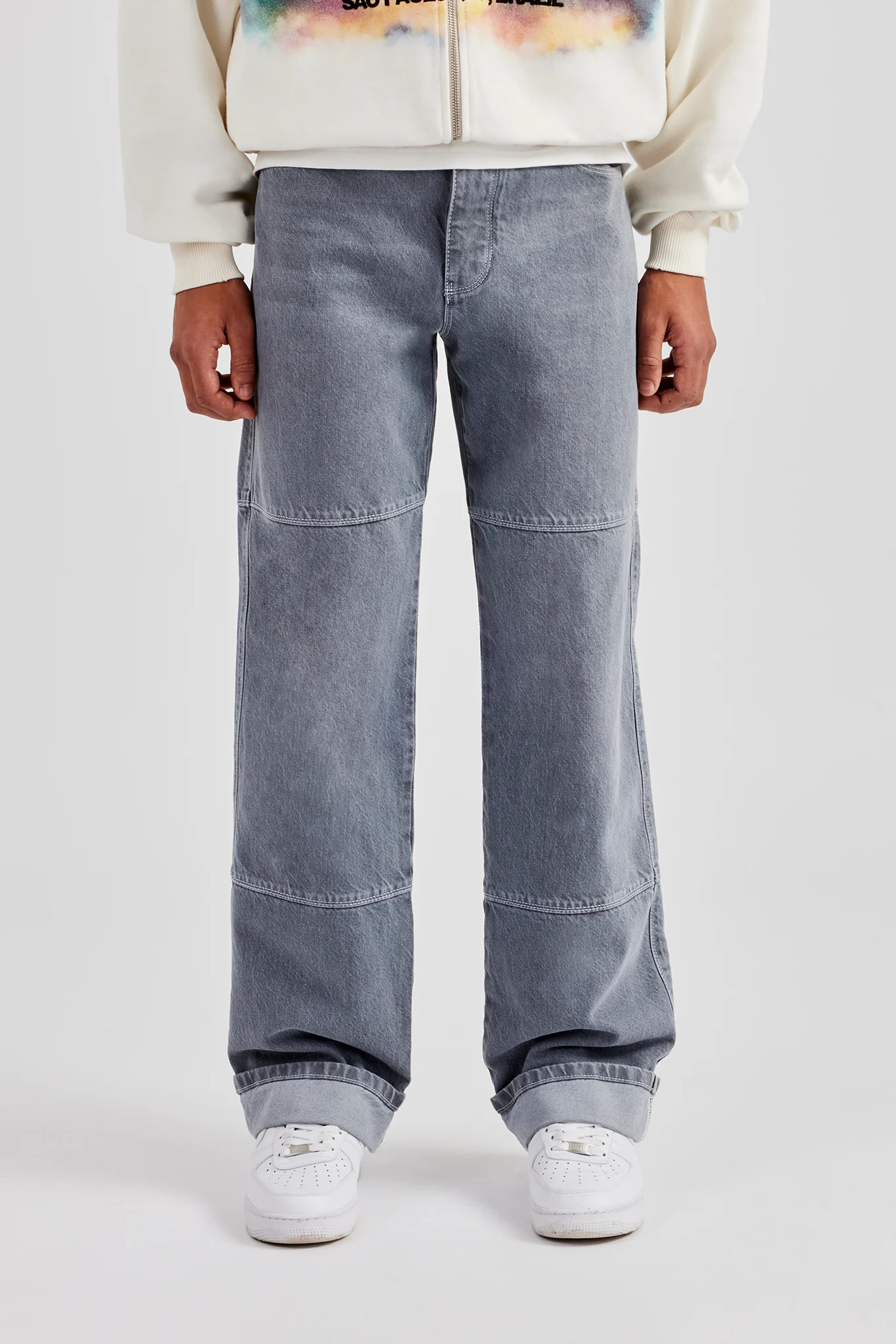 Relaxed Turn Up Denim Jean - Washed Grey - Image 2