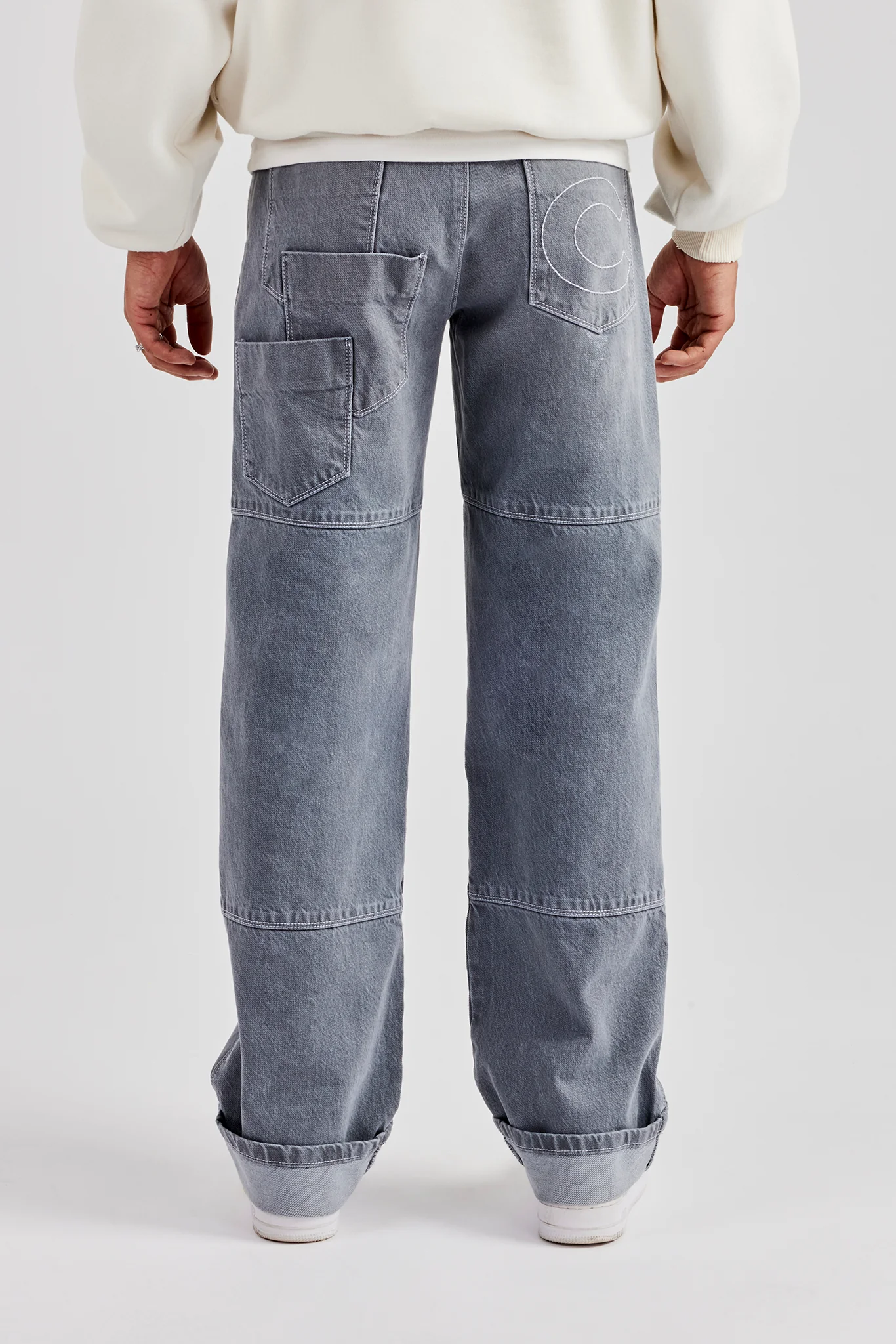 Relaxed Turn Up Denim Jean - Washed Grey - Image 4