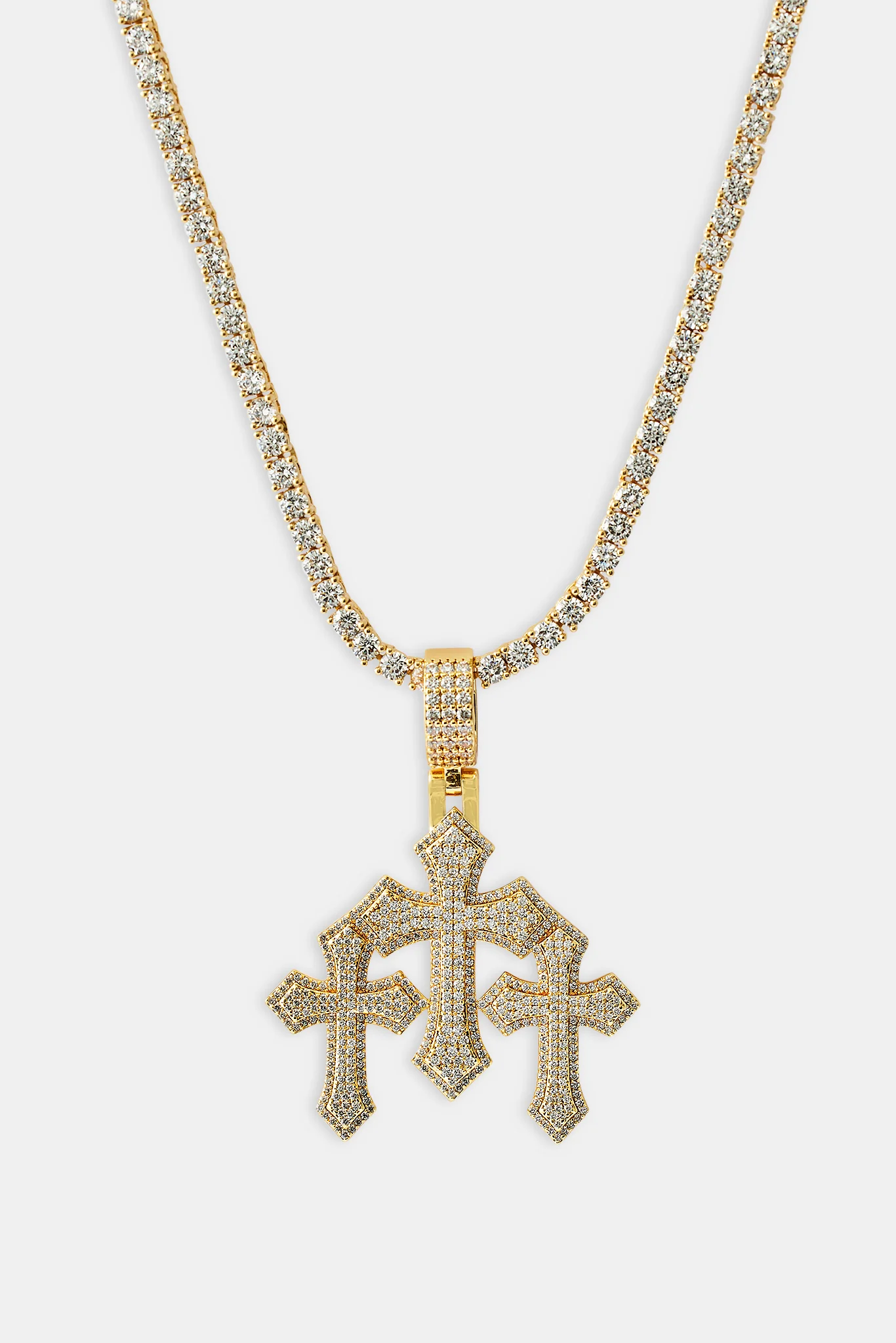Men's Triple Cross Pendant - 35mm Gold - Image 2