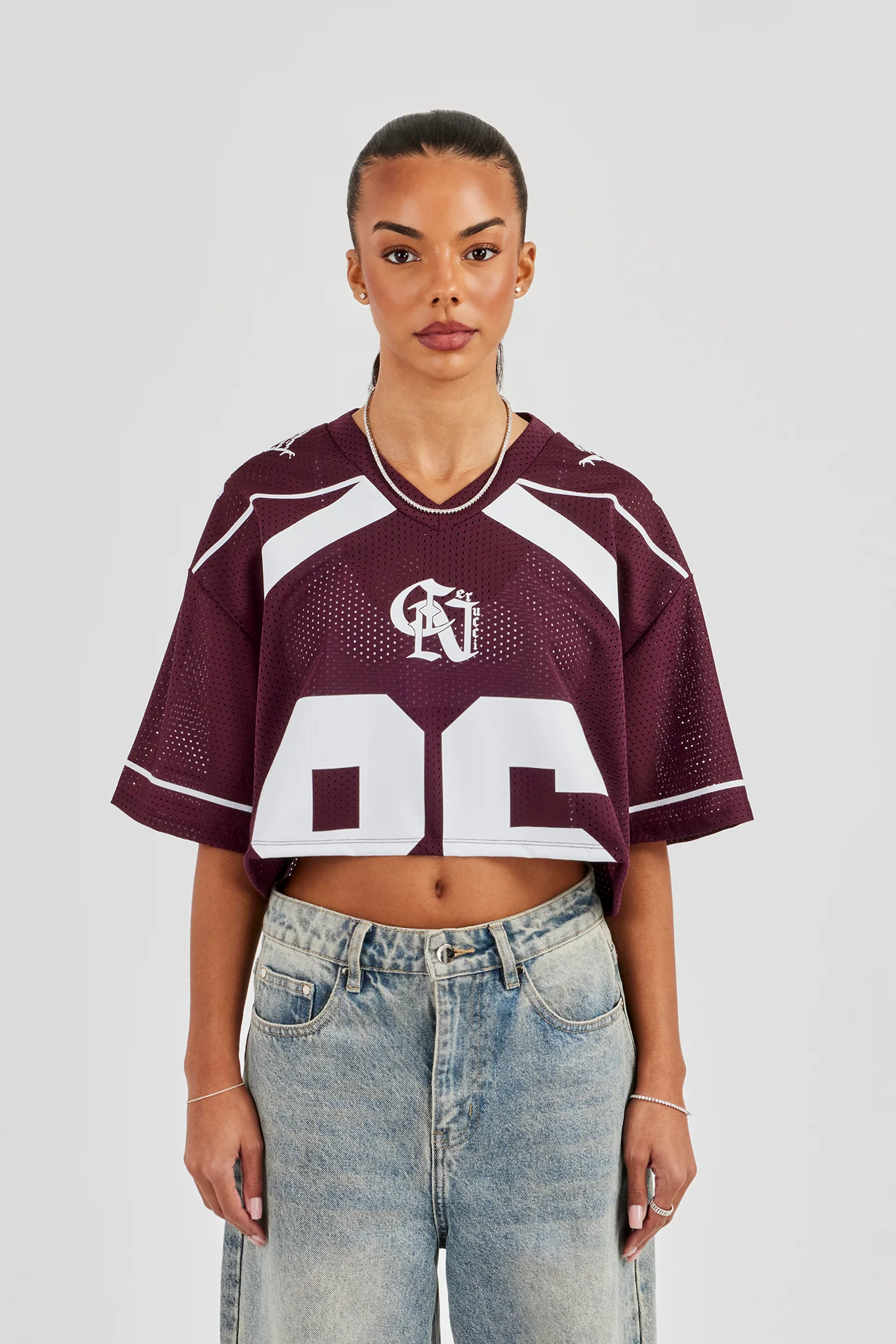 Mesh Cropped 86 Top - Burgundy - Image 3